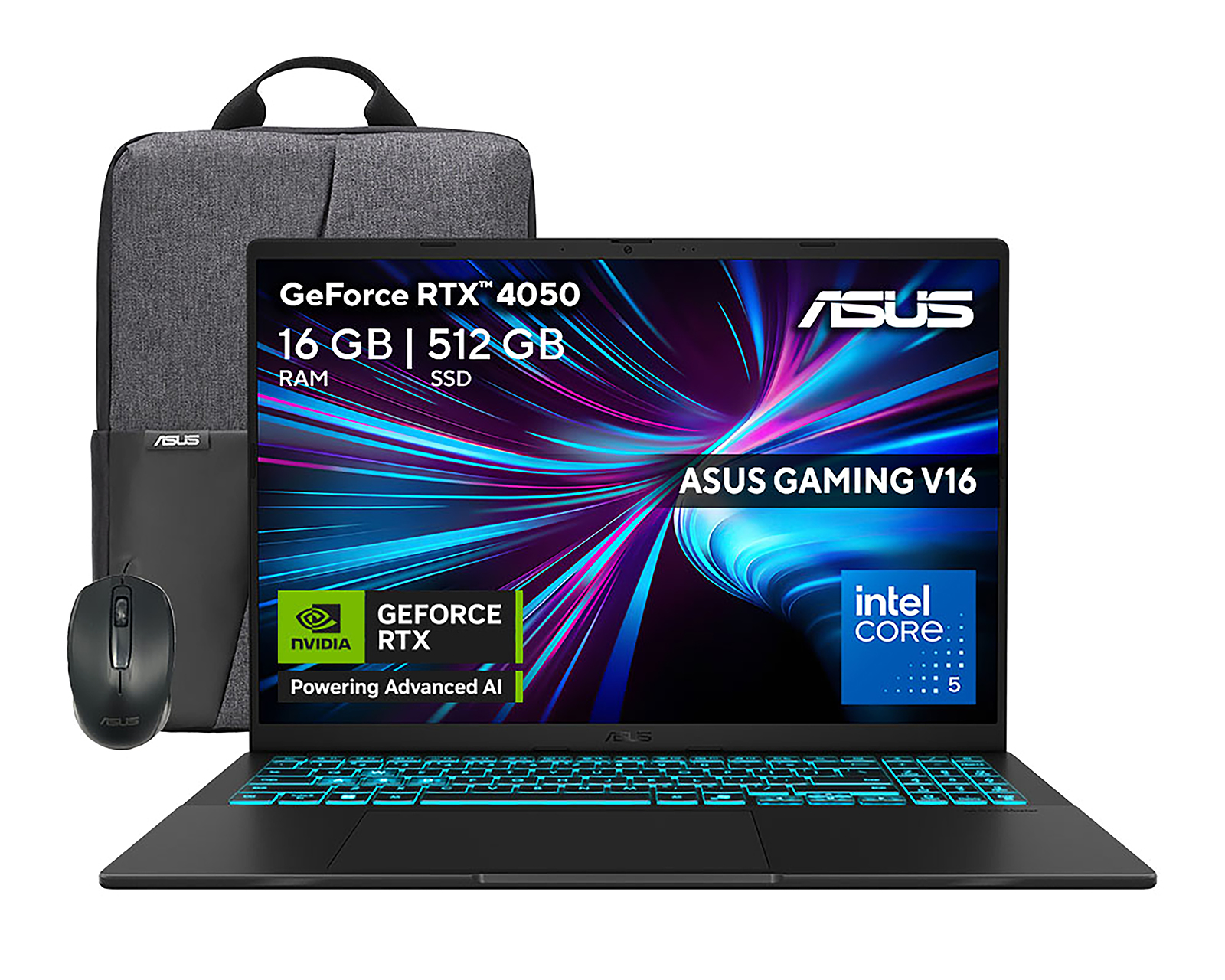 Laptop Gamer Asus V360VU-RP195W Gaming V16 16 Pulgadas NVIDIA RTX 4050 16 GB RAM 512 GB SSD Negra + Mochila y Mouse