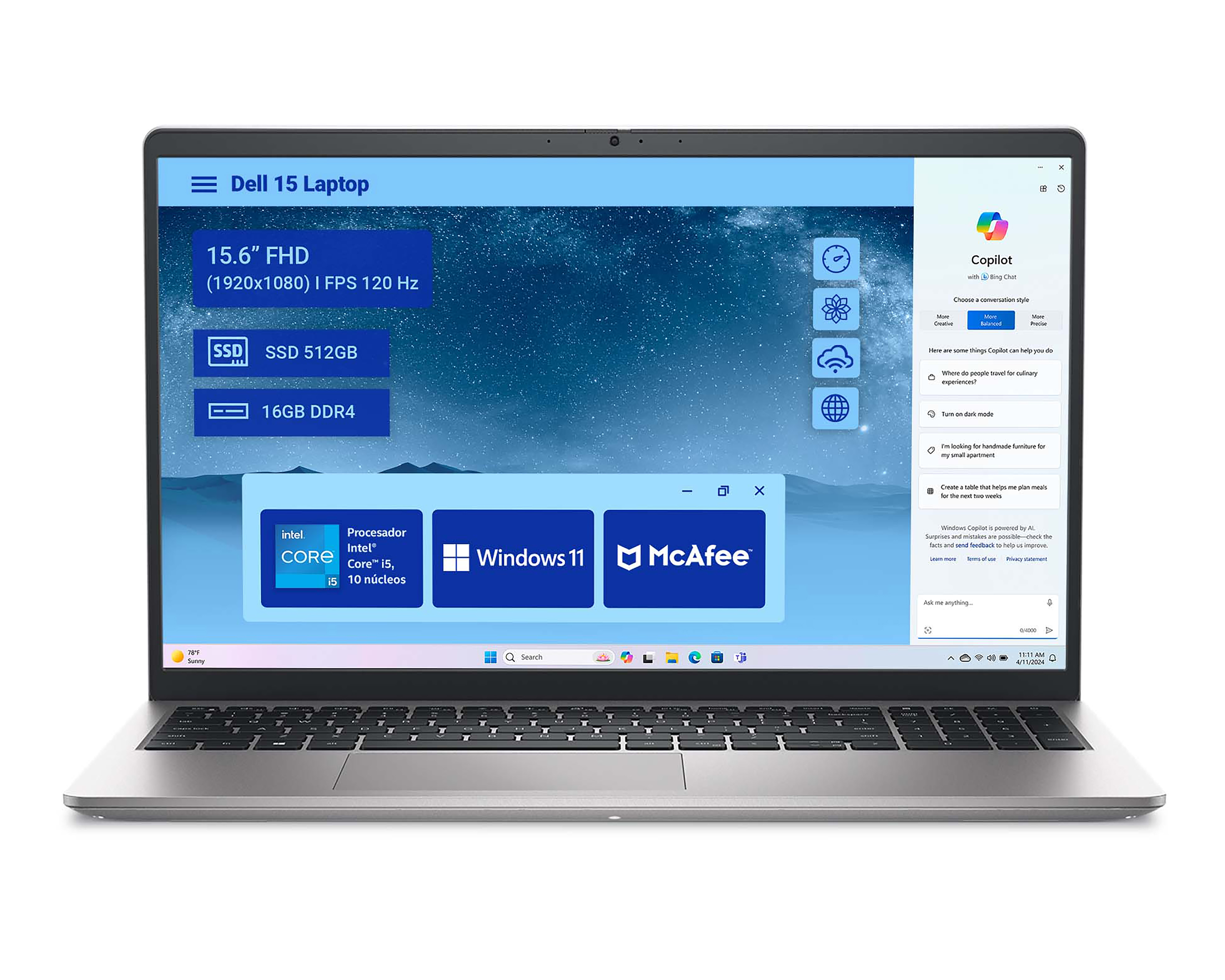 Foto 2 pulgar | Foto 1 | Laptop Dell 0F6GX 15.6 Pulgadas Windows 11 Inter Core i5 16 GB RAM 512 GB SSD Plateado