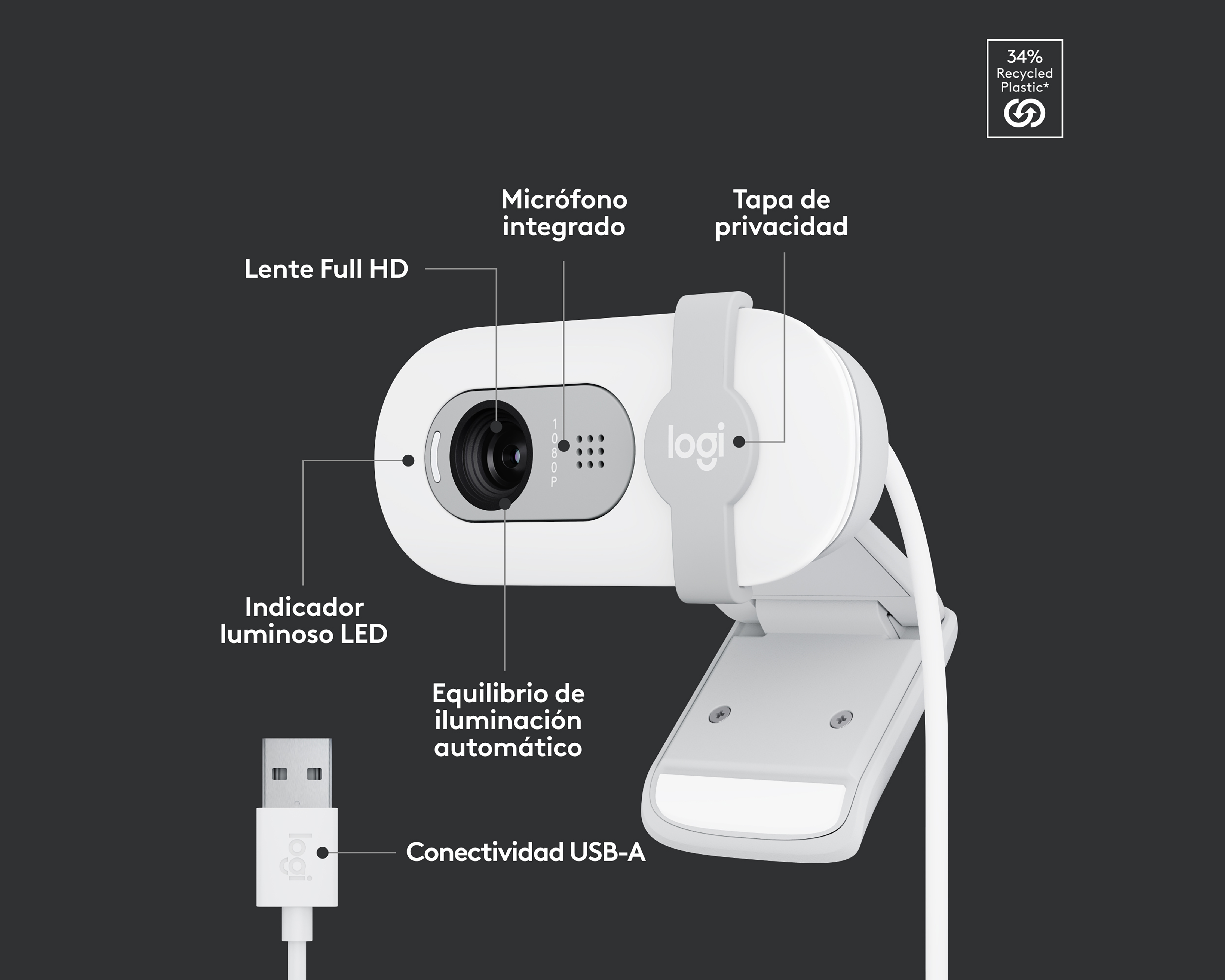 Foto 7 pulgar | Foto 6 | Cámara Web Logitech Brio 100 con Micrófono Integrado