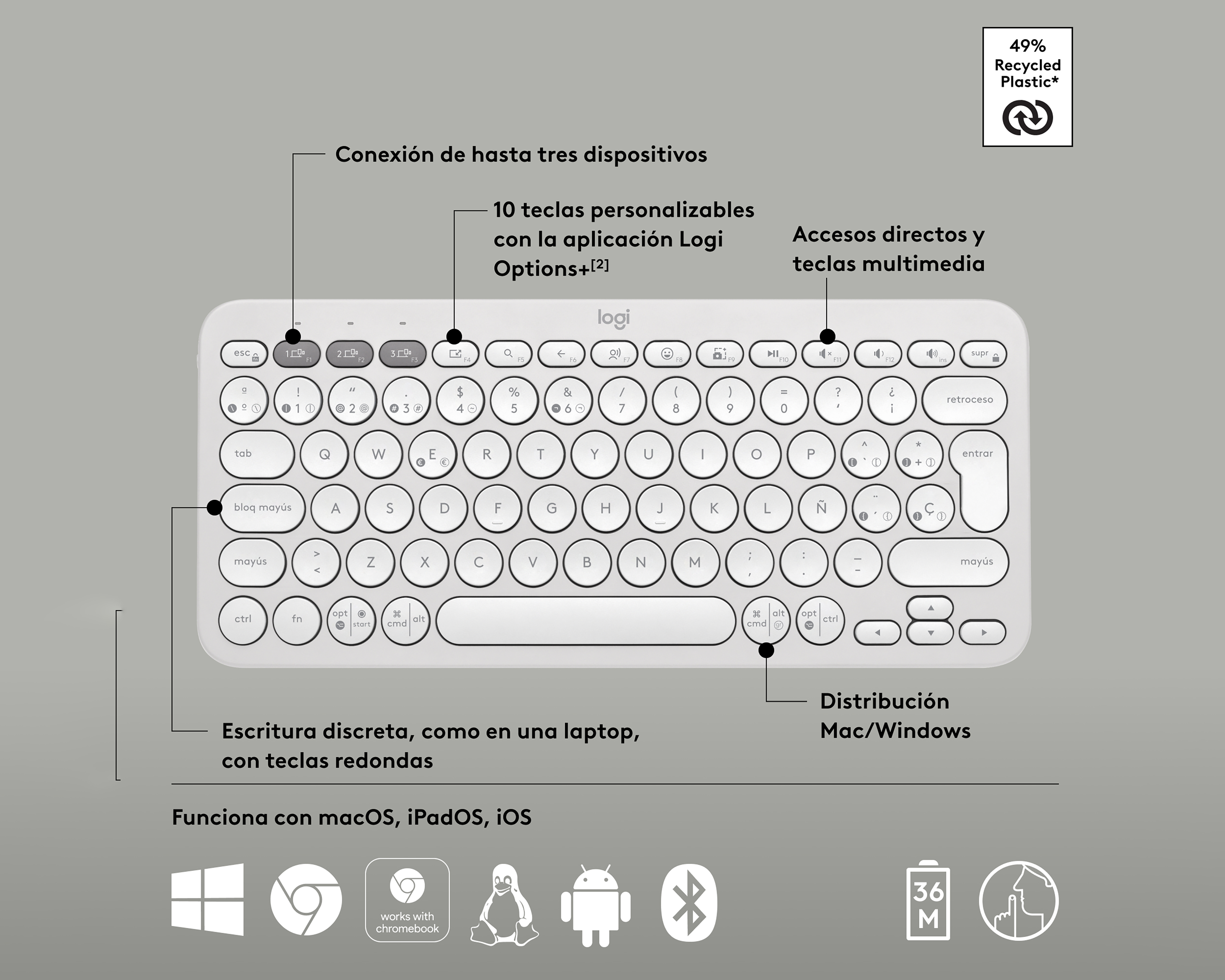 Foto 5 | Foto 5 | Teclado Inalámbrico Logitech K380S