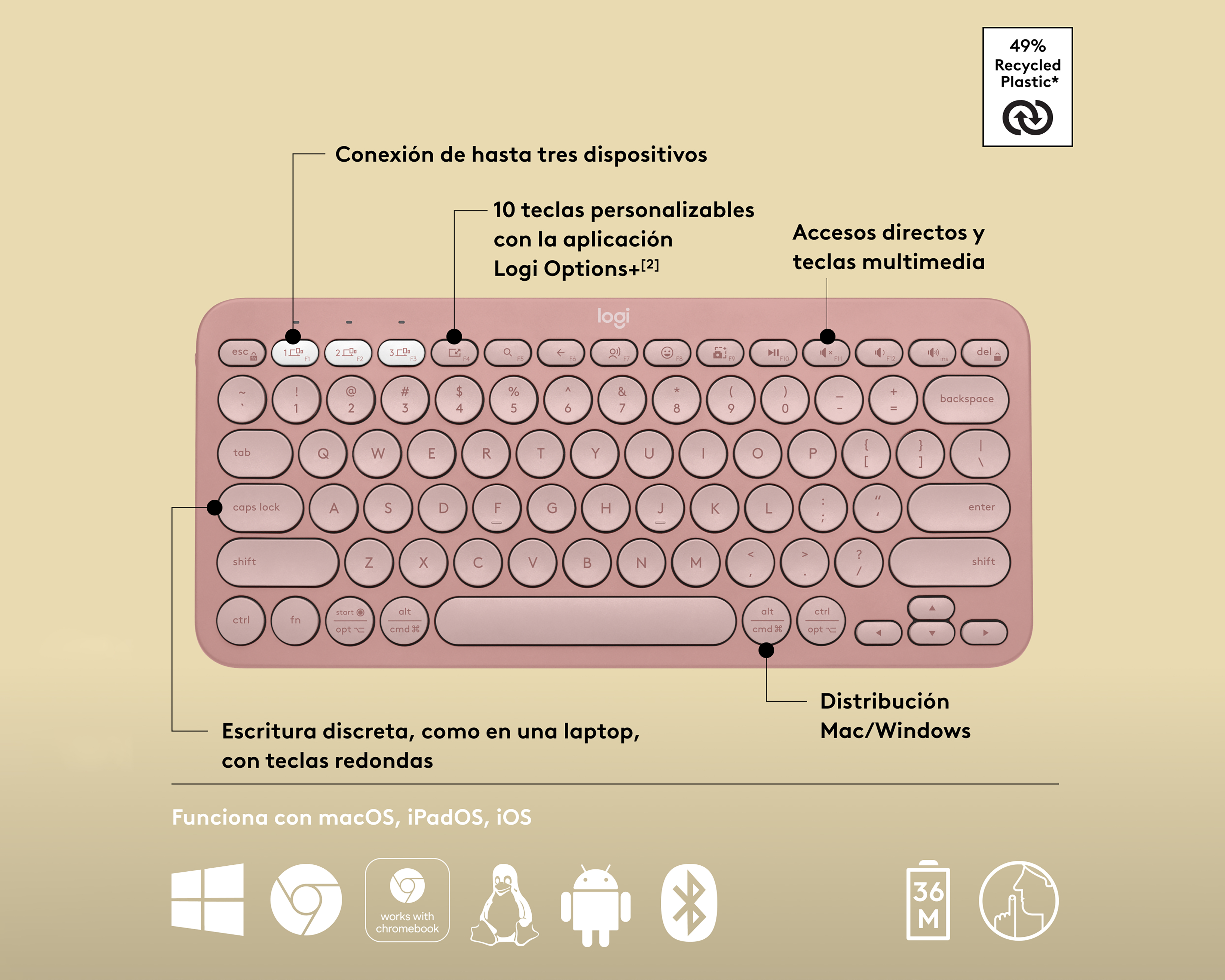 Foto 5 | Foto 5 | Teclado Inalámbrico Logitech K380S