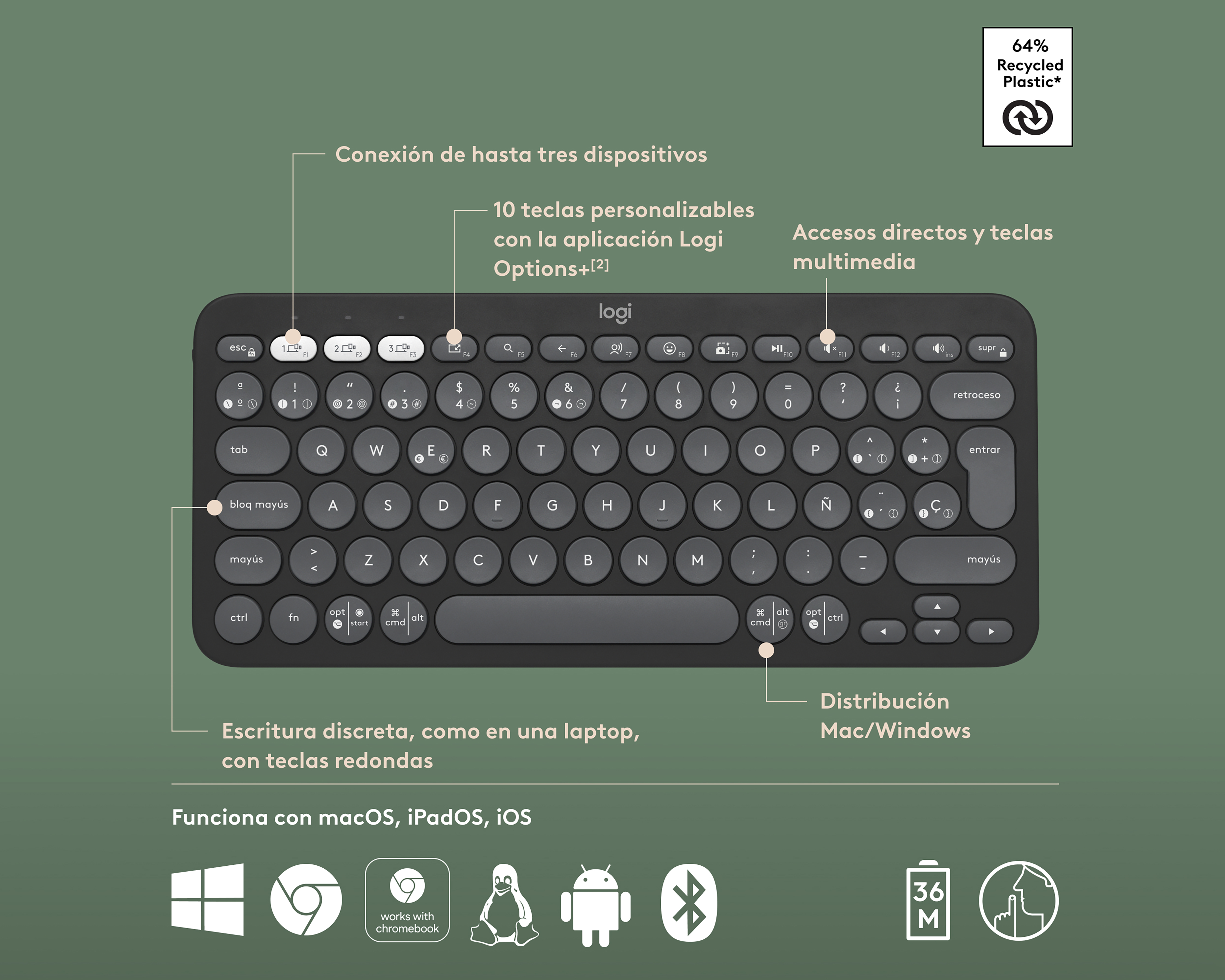 Foto 6 | Foto 6 | Teclado Inalámbrico Logitech K380S