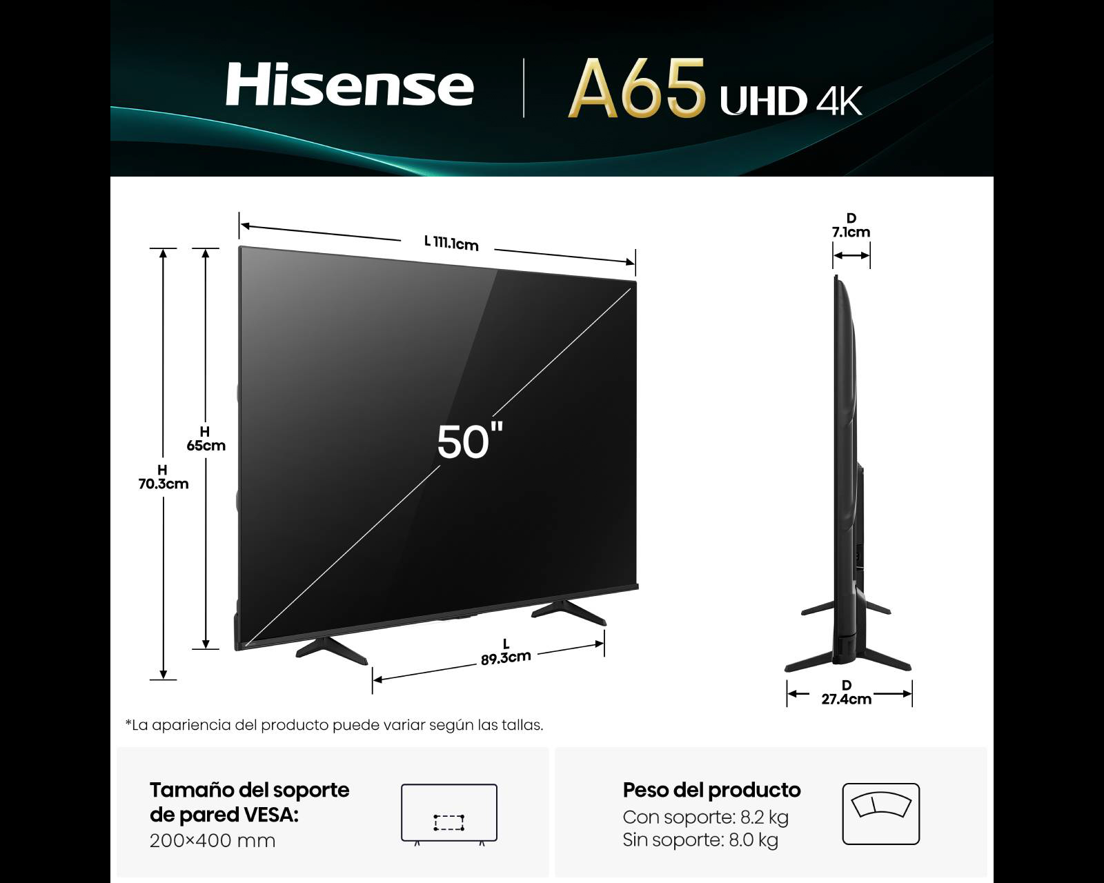 Foto 11 pulgar | Foto 10 | Pantalla Smart TV Hisense 50 Pulgadas UHD 4K 50A65NV