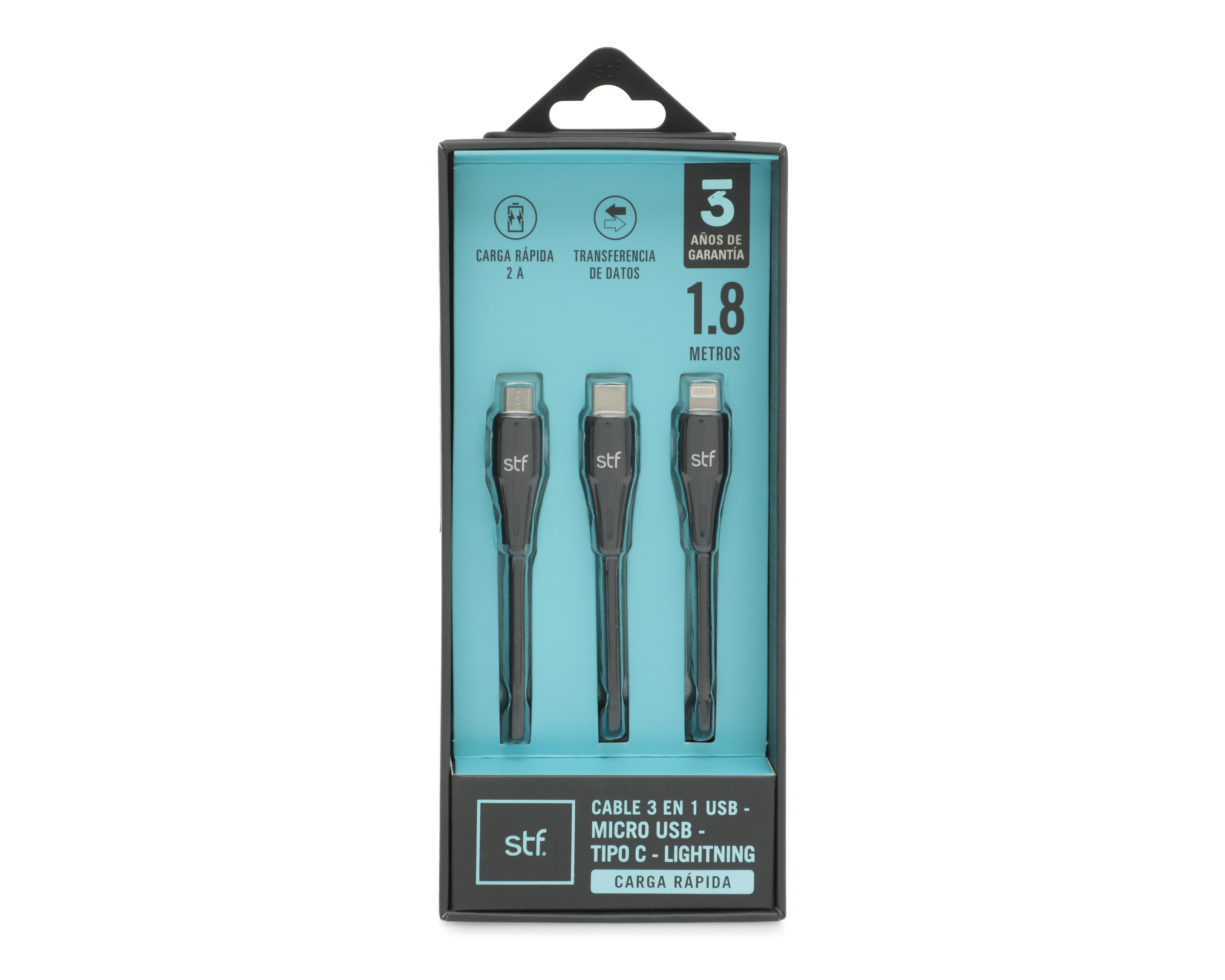 Foto 4 pulgar | Foto 3 | Cable USB 3 en 1 de 1.8 Metros STF
