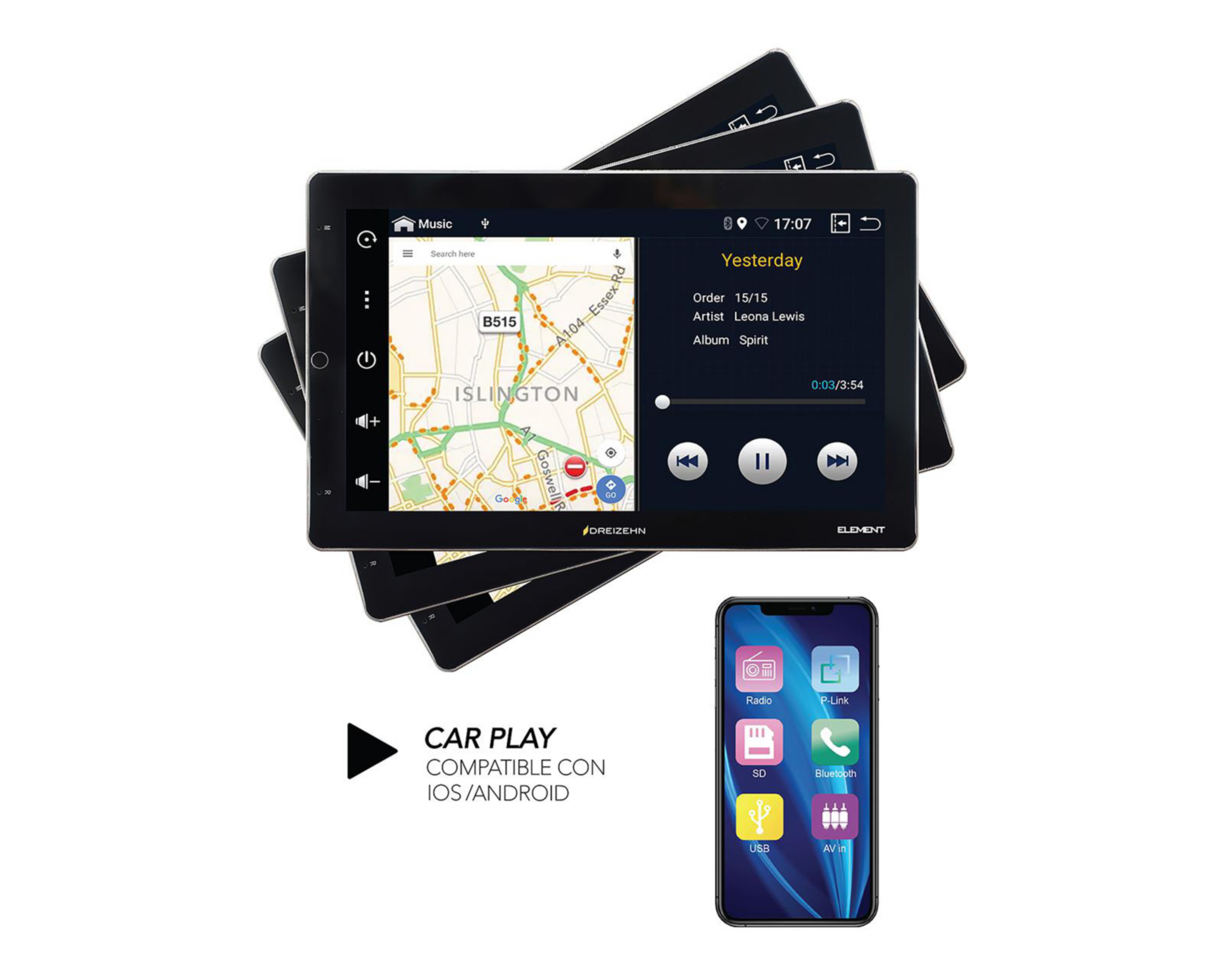 Foto 2 | Foto 2 | Autoestéreo Dreizehn Multimedia sin CD Element de 10" Bluetooth Compatible con Android Auto Negro