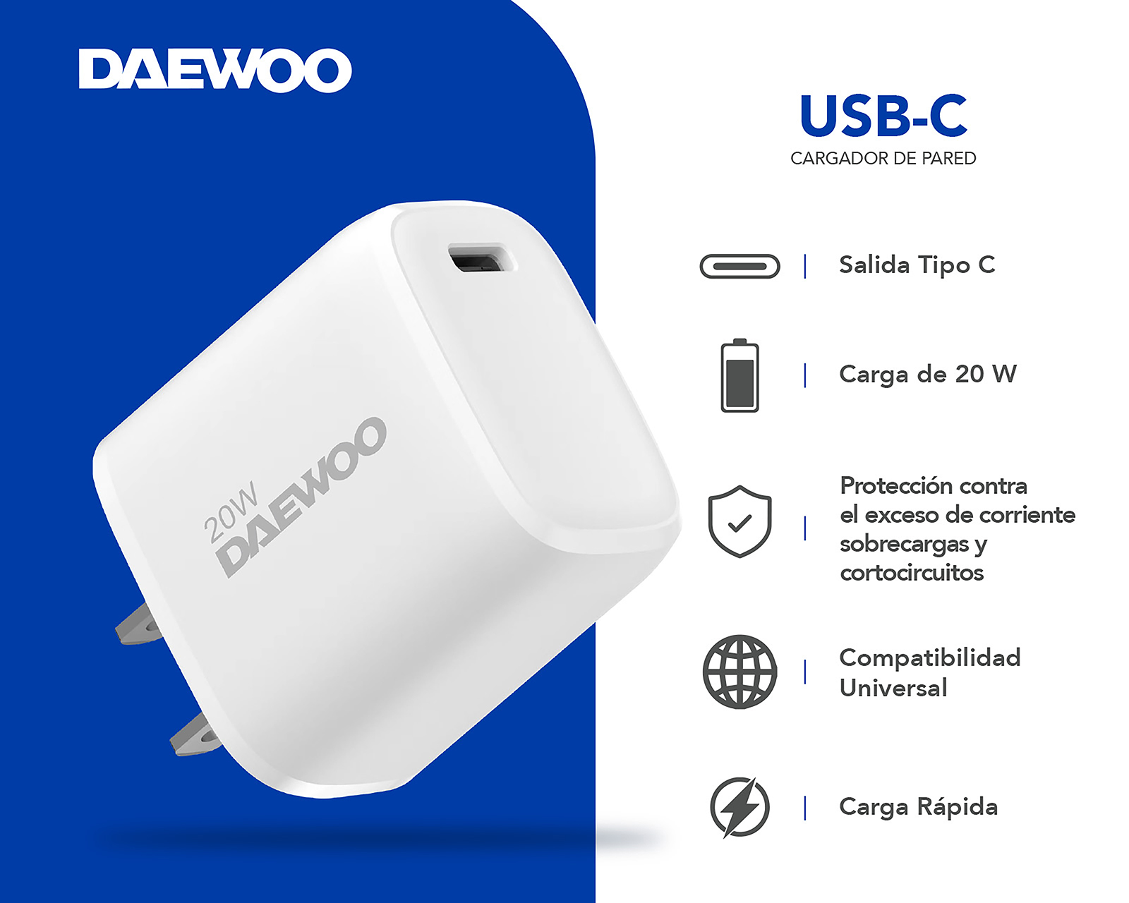 Foto 2 | Foto 2 | Adaptador de Corriente Daewoo con Entrada USB-C 20W