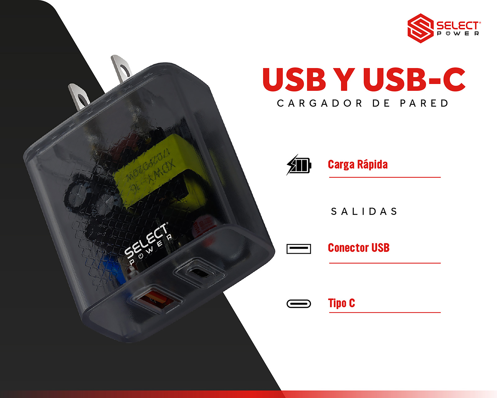 Foto 5 | Foto 5 | Adaptador de Corriente Select Power con Entrada USB y USB-C 20W