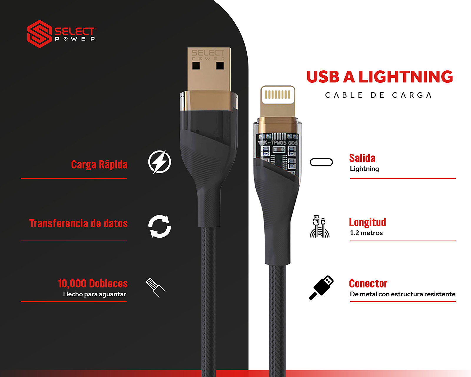 Foto 4 pulgar | Foto 3 | Cable Select Power Tipo Lightning - USB de 1.2 Metros
