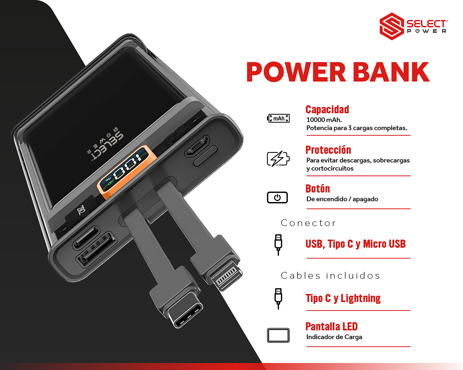 Foto 5 pulgar | Foto 4 | Batería Portátil Select Power 10000 mAh