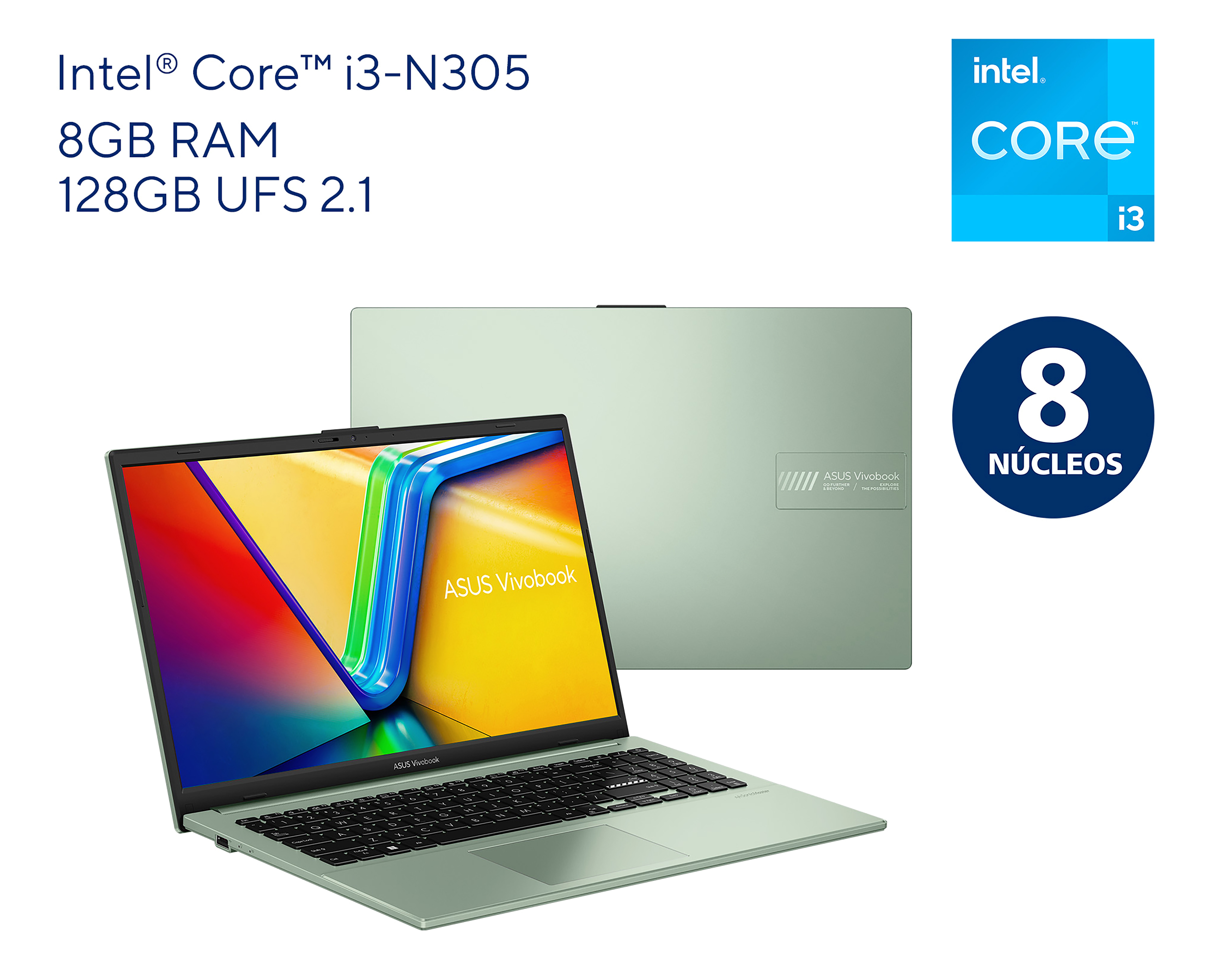 Foto 3 pulgar | Foto 2 | Laptop Asus Vivobook Go 15 15.6" Windows 11 Intel Core i3 8 GB RAM 128 GB SSD Verde