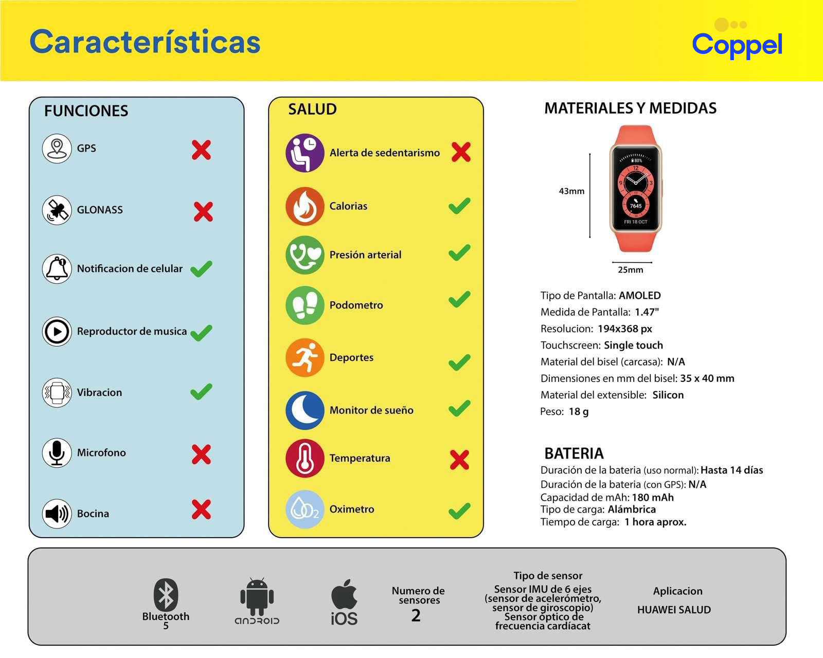 Foto 5 | Foto 5 | Fitband Huawei Band 6 Anaranjado