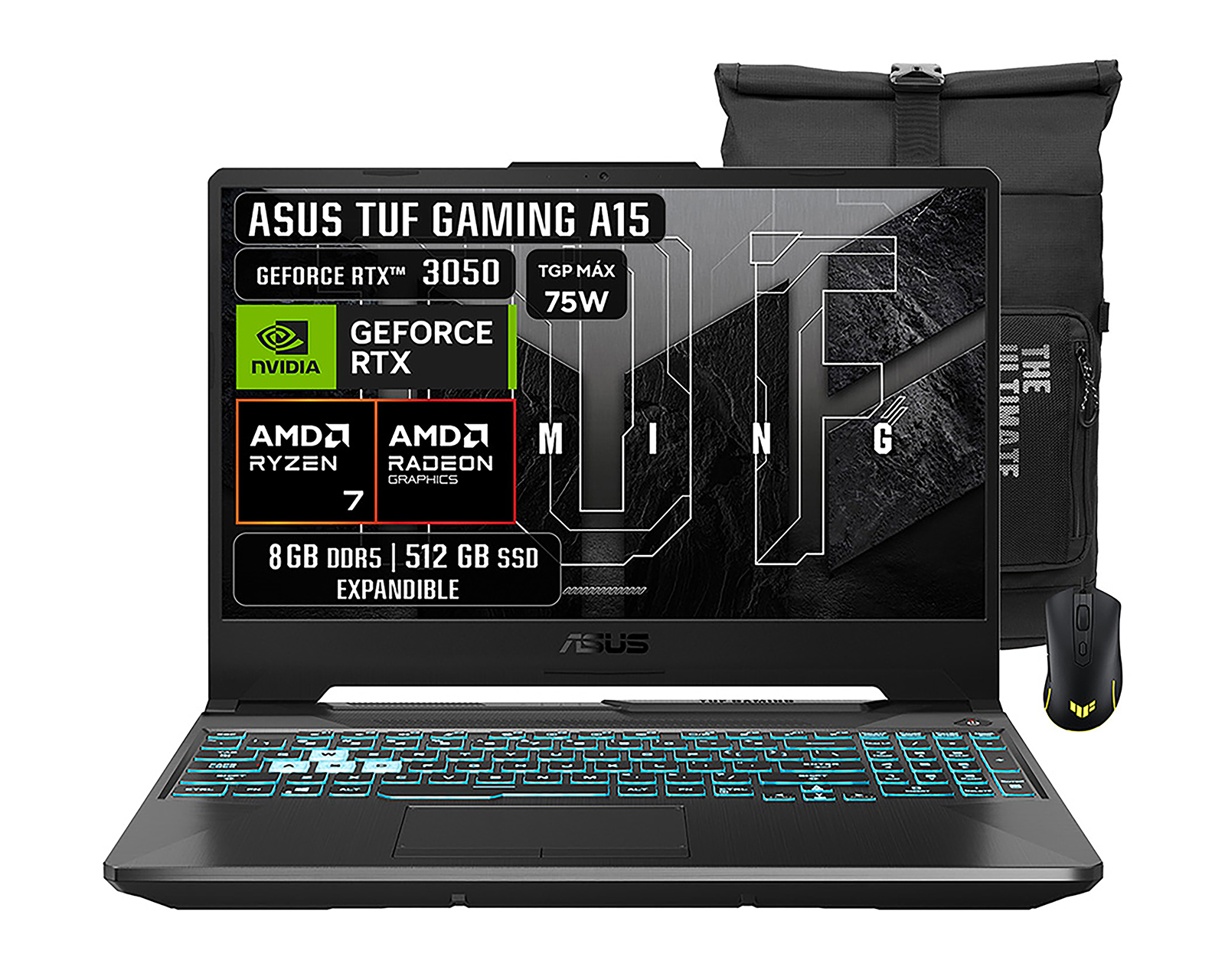 Foto 2 pulgar | Foto 1 | Laptop Gamer ASUS TUF Gaming A15 15.6 Pulgadas NVIDIA GeForce RTX 3060 8 GB RAM 512 GB SSD Negra