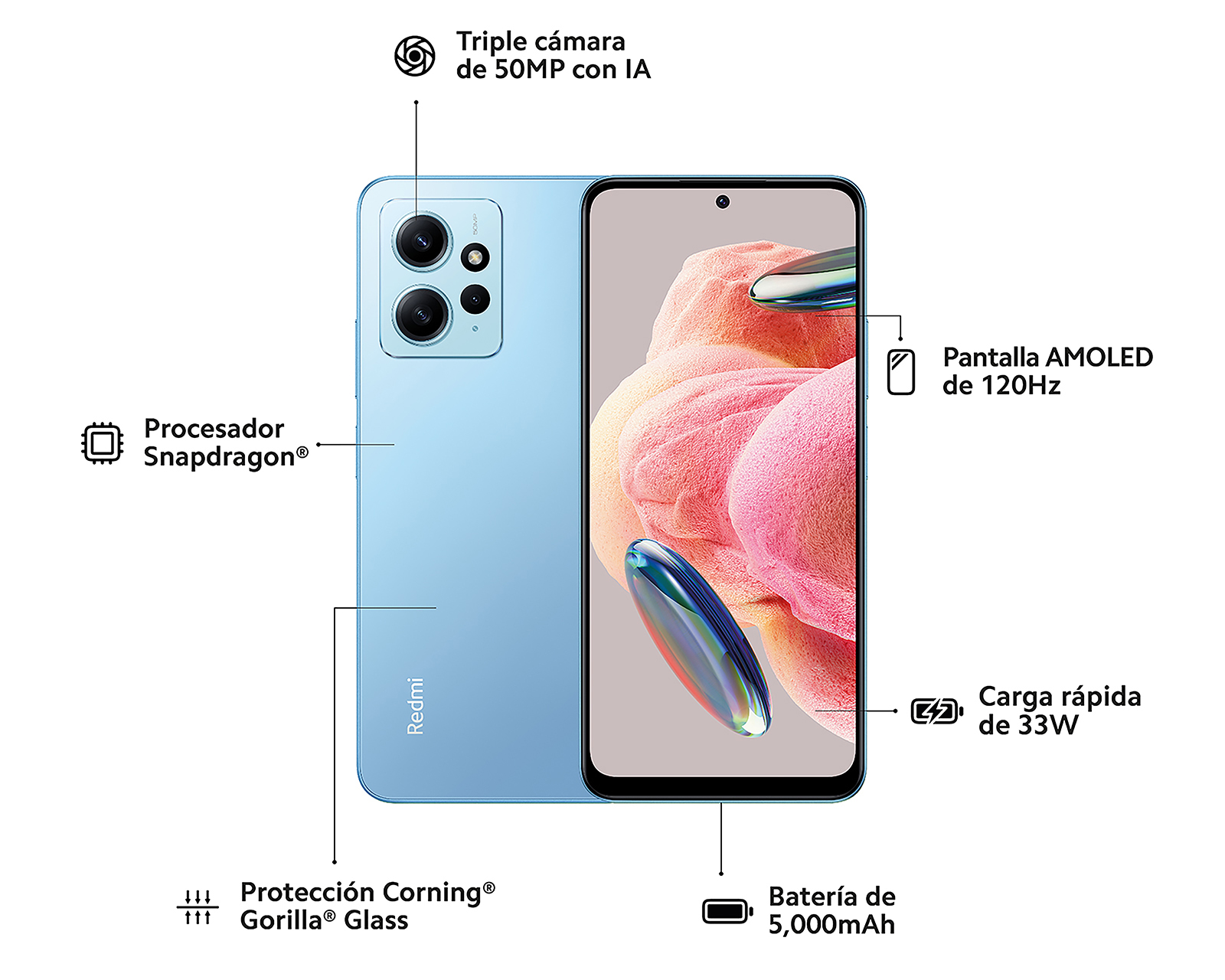 Foto 7 pulgar | Foto 6 | AT&T/Unefon Xiaomi Redmi Note 12 128 GB Azul + Audífonos