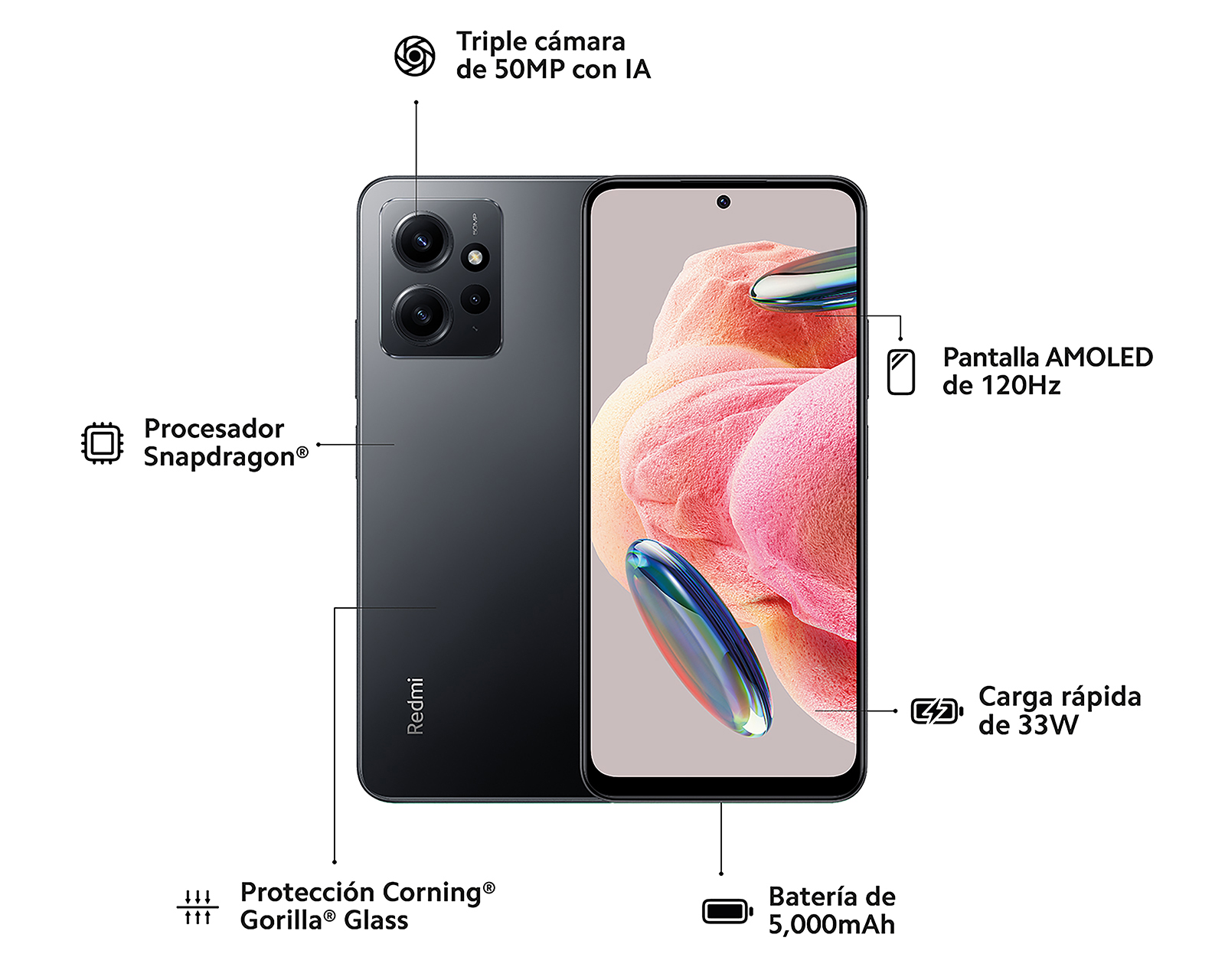 Foto 6 | Foto 6 | AT&T/Unefon Xiaomi Redmi Note 12 128 GB Negro + Audífonos