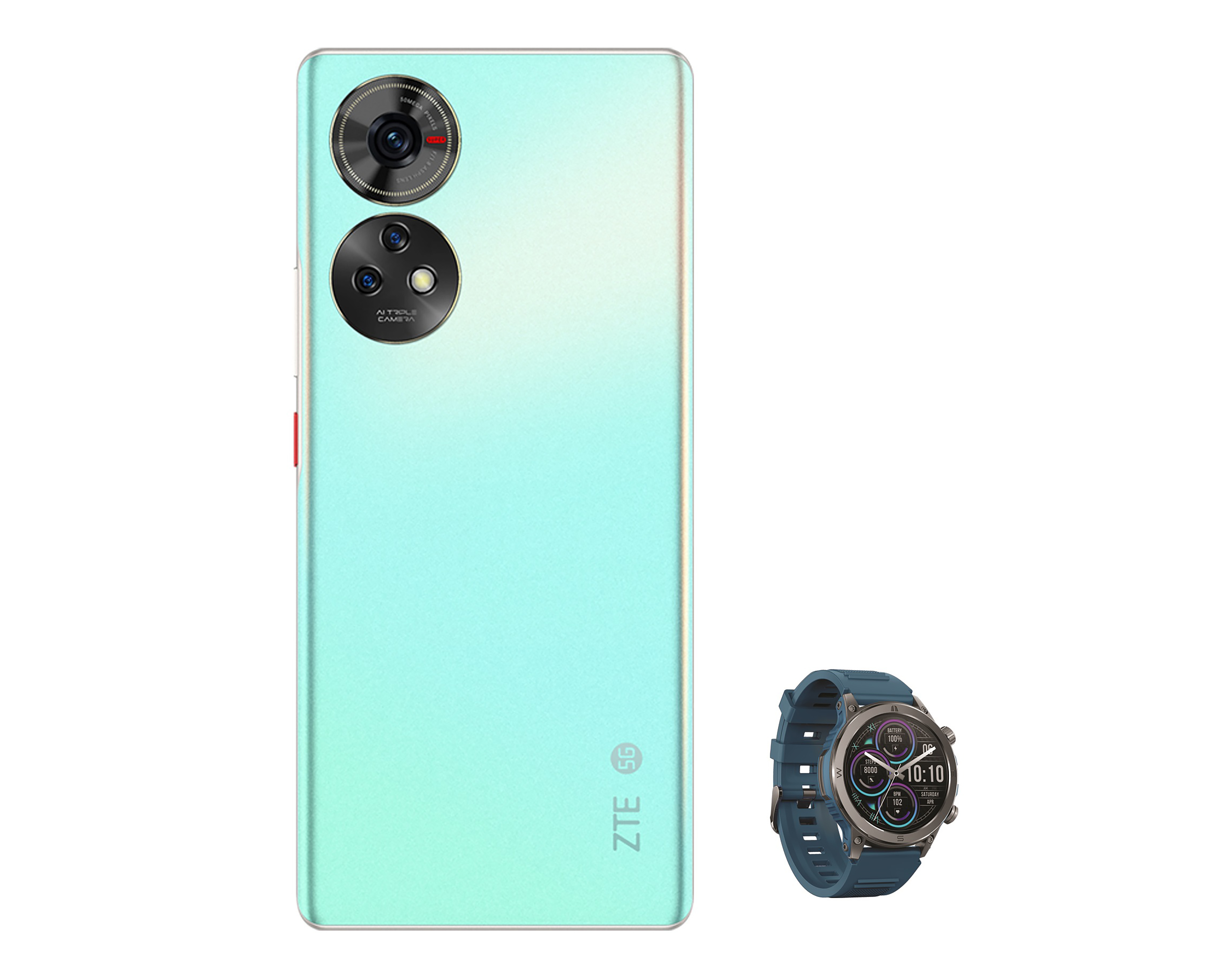 Foto 2 pulgar | Foto 1 | Telcel ZTE Axon 50 256 GB Verde + Smartwatch