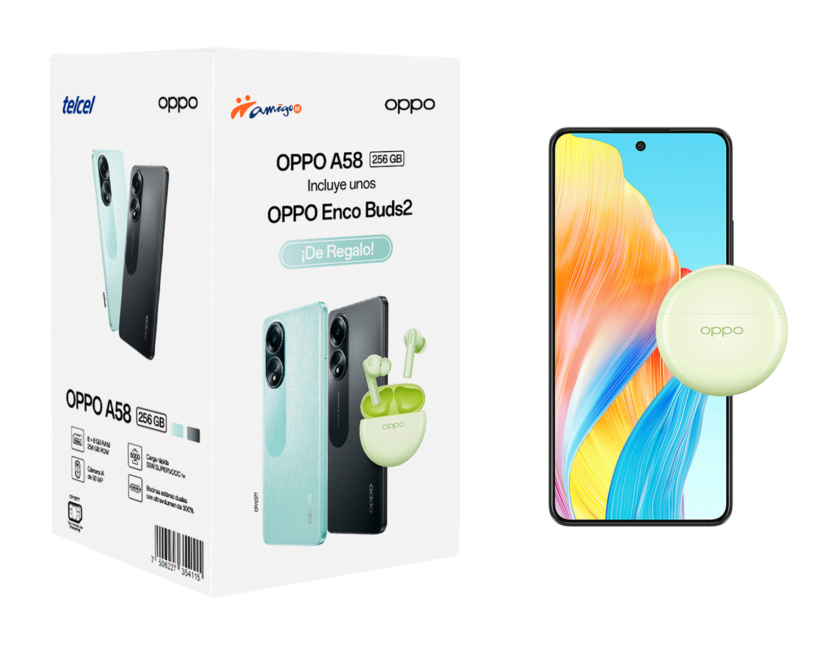 Foto 7 pulgar | Foto 6 | Telcel Oppo A58 256 GB Negro + Oppo Enco Buds2