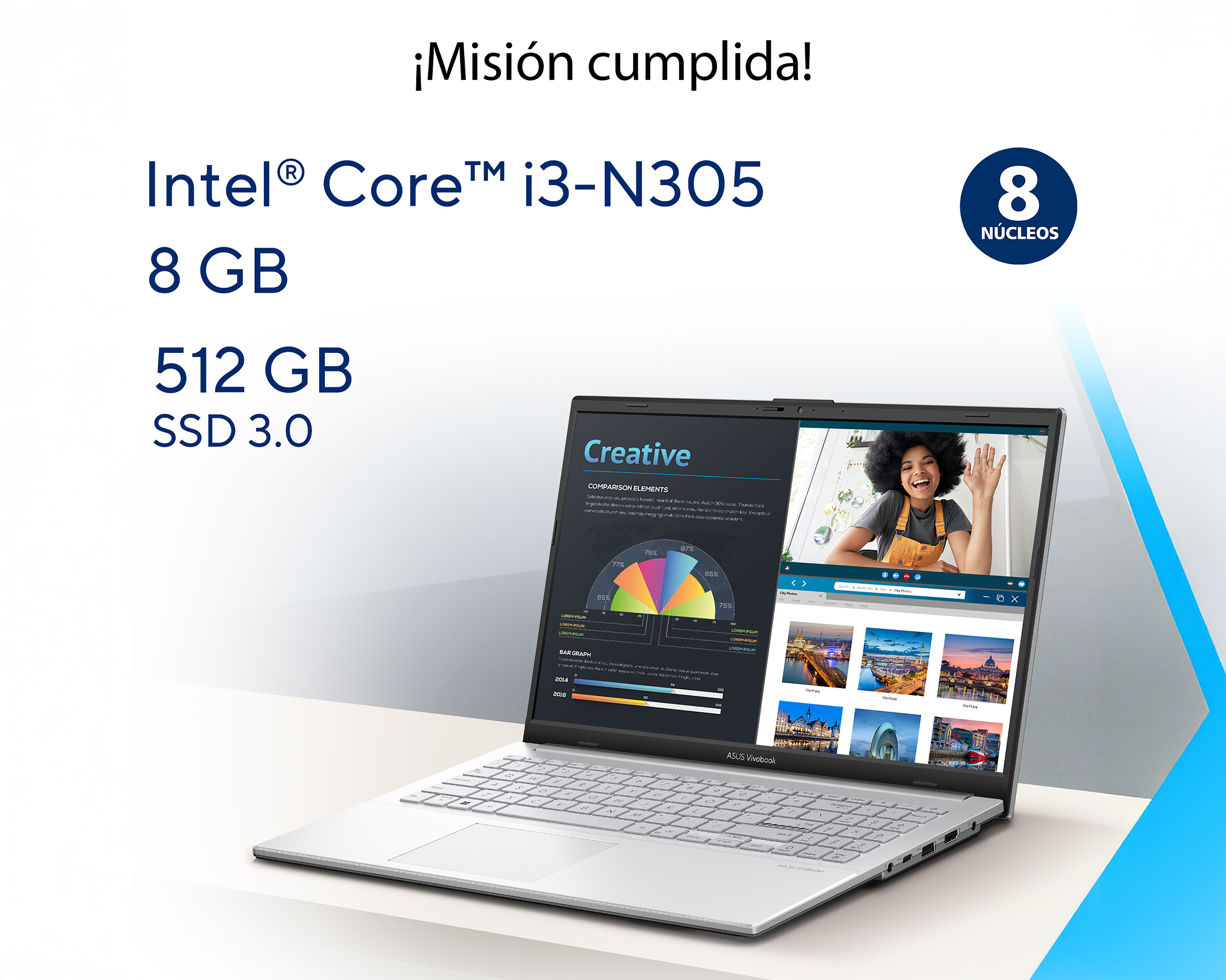 Foto 3 | Foto 3 | Laptop Asus Vivobook Go 15 15.6" Windows 11 Intel Core i3 8 GB RAM 512 GB SSD Gris + Mochila y Mouse