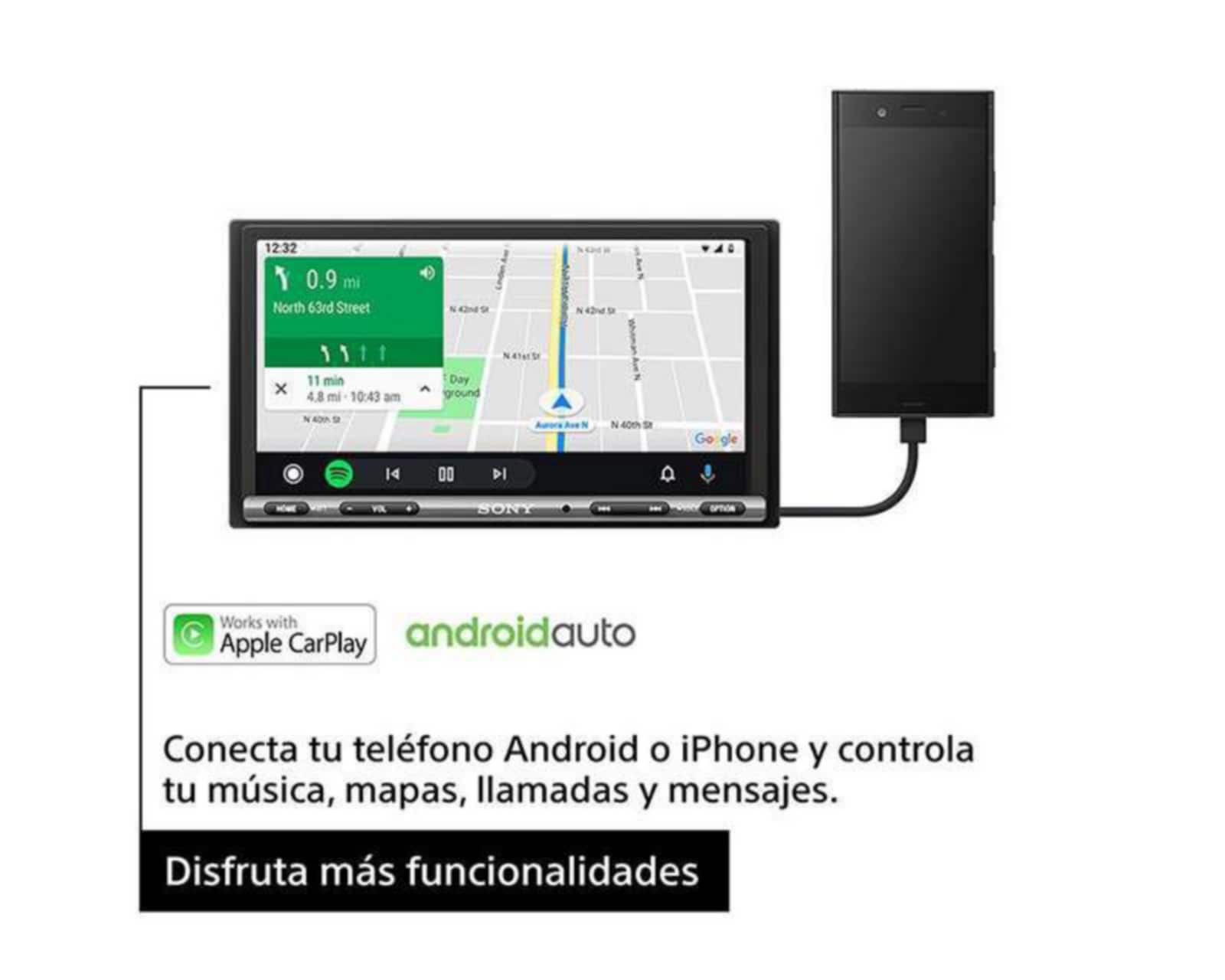 Foto 3 pulgar | Foto 2 | Autoestéreo Sony Multimedia Sin CD XAV-AX3200 de 6.95" Bluetooth Compatible con Android Auto Negro