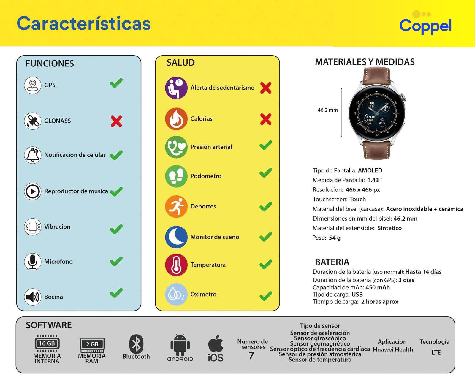 Foto 5 | Foto 5 | Smartwatch Huawei Watch 3 Café