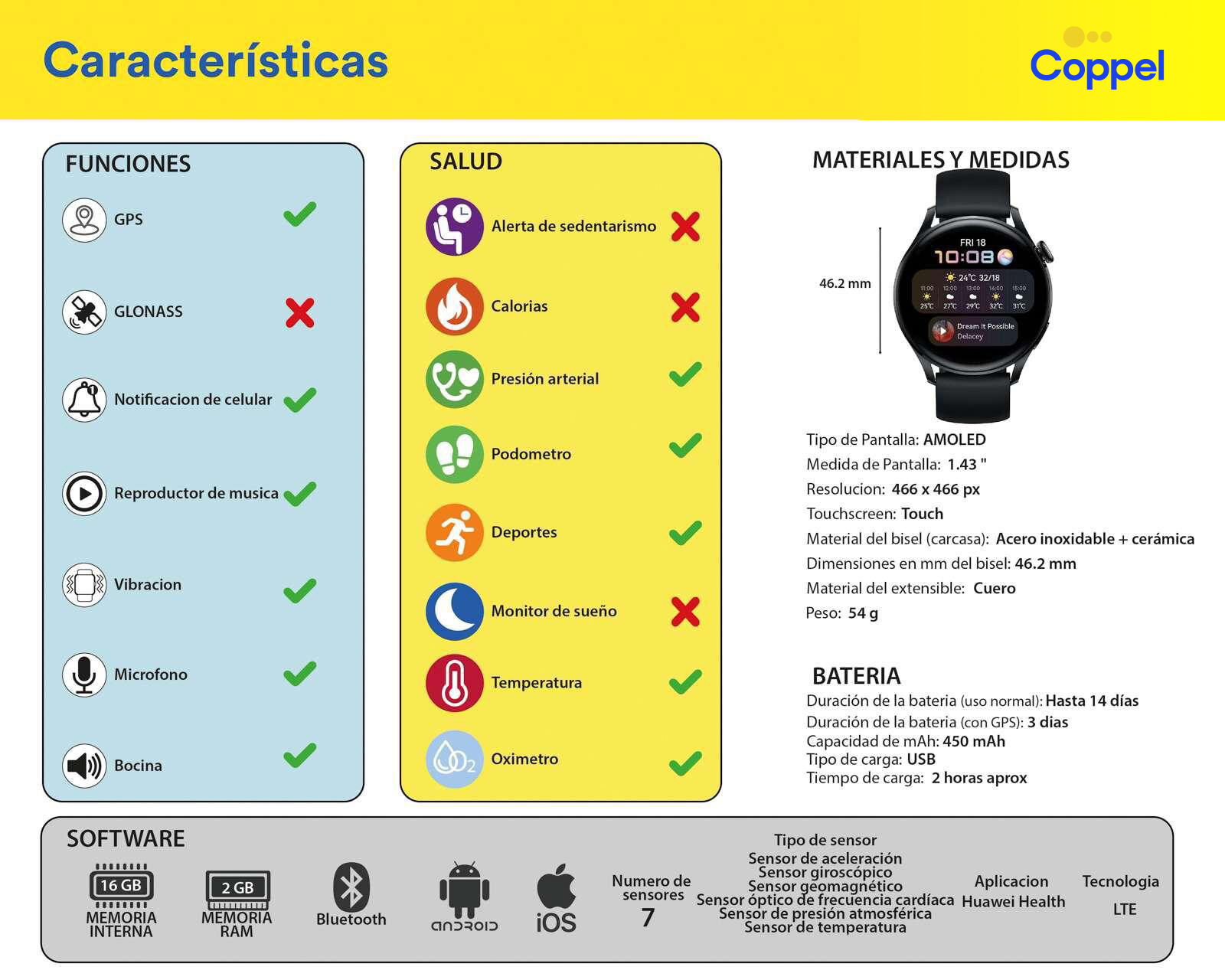 Foto 5 | Foto 5 | Smartwatch Huawei Watch 3 Negro