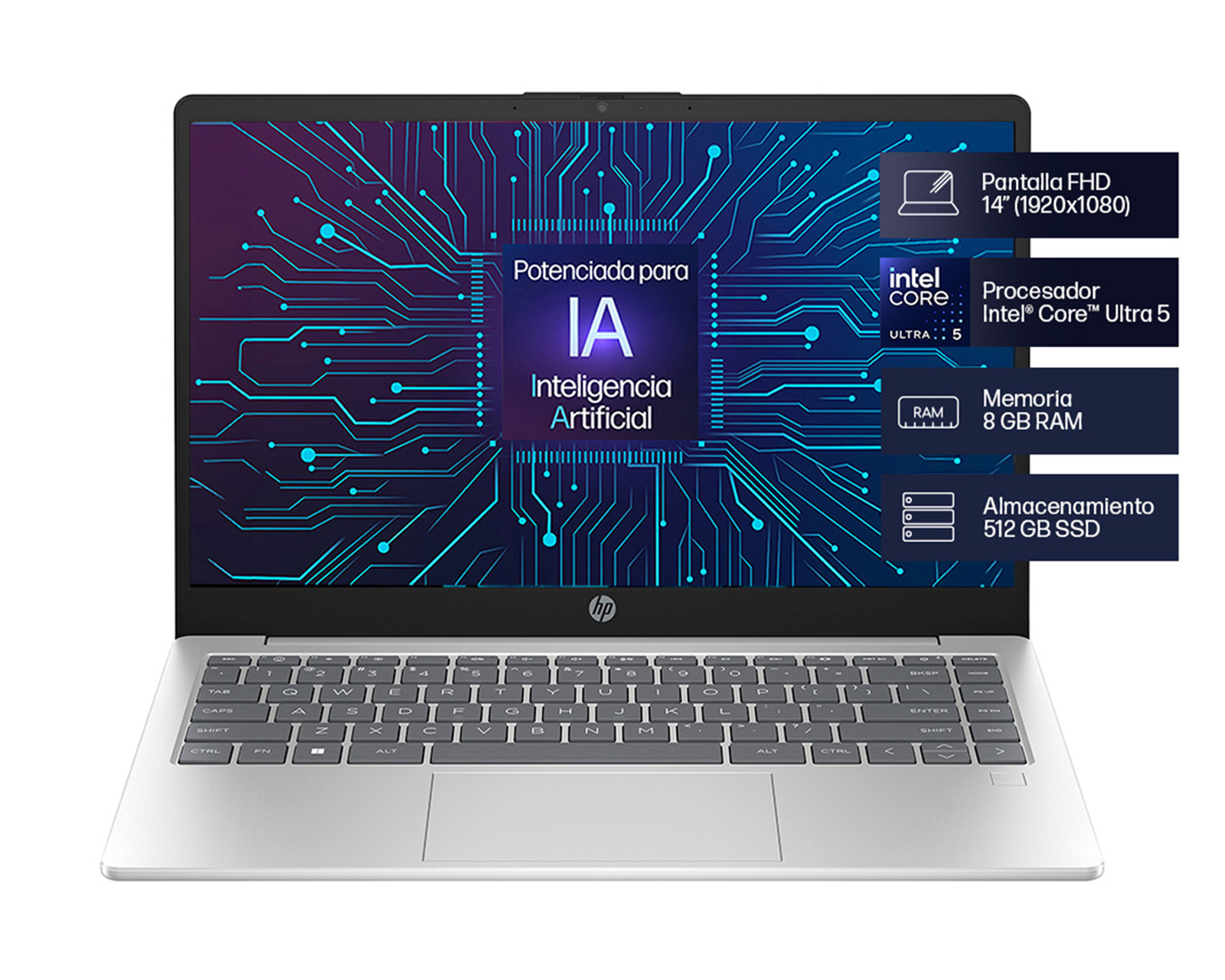 Foto 3 pulgar | Foto 2 | Laptop HP 14-ep1001la 14 Pulgadas Windows 11 Home Intel Core Ultra 5 125H 8 GB RAM 512 SSD Plateada