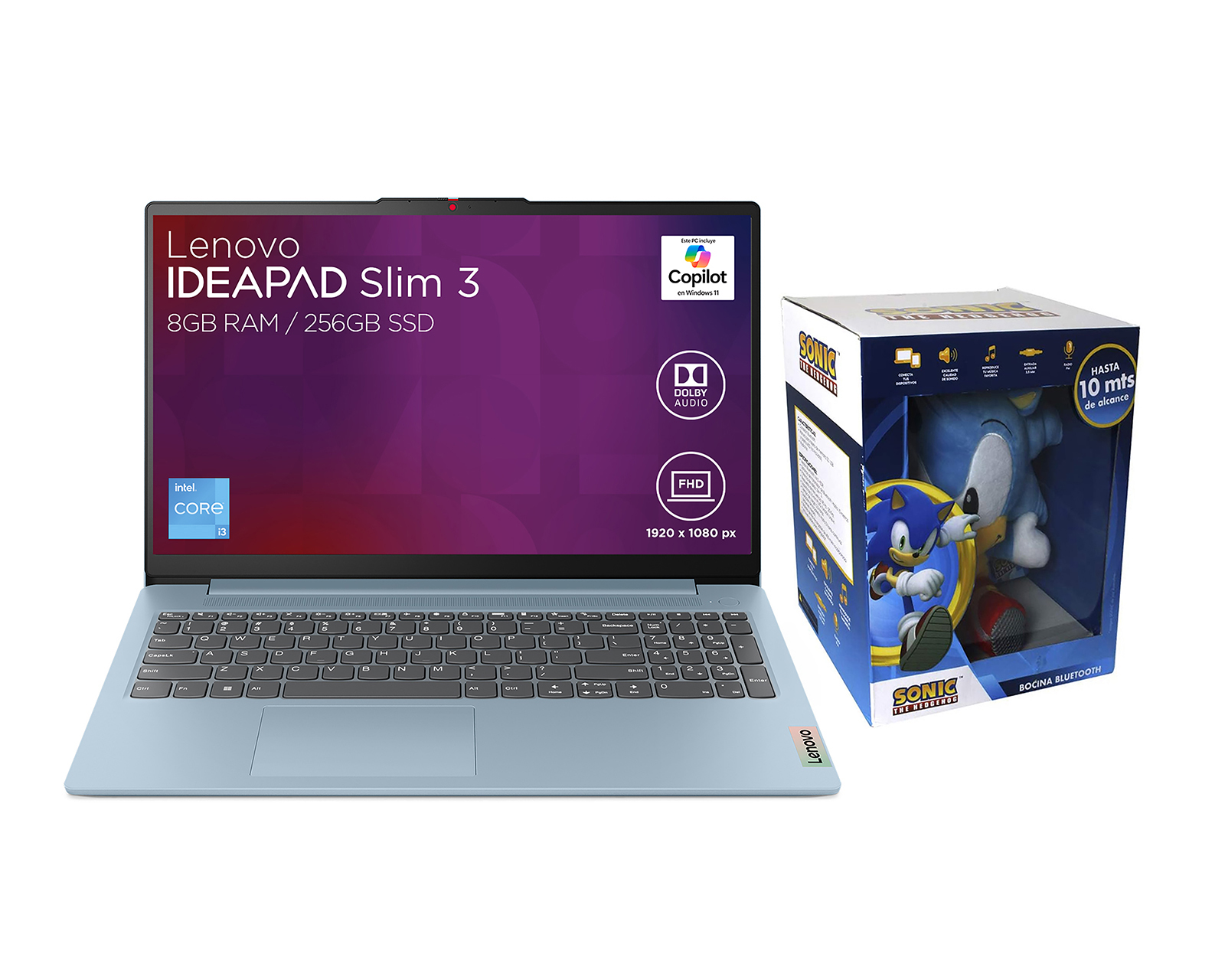 Laptop Lenovo Ideapad Slim 3 15IAN8 15.6 Pulgadas Windows 11 Intel Core I3 8 GB RAM 256 GB SSD Azul + Bocina Portátil Sonic The Hedgehog