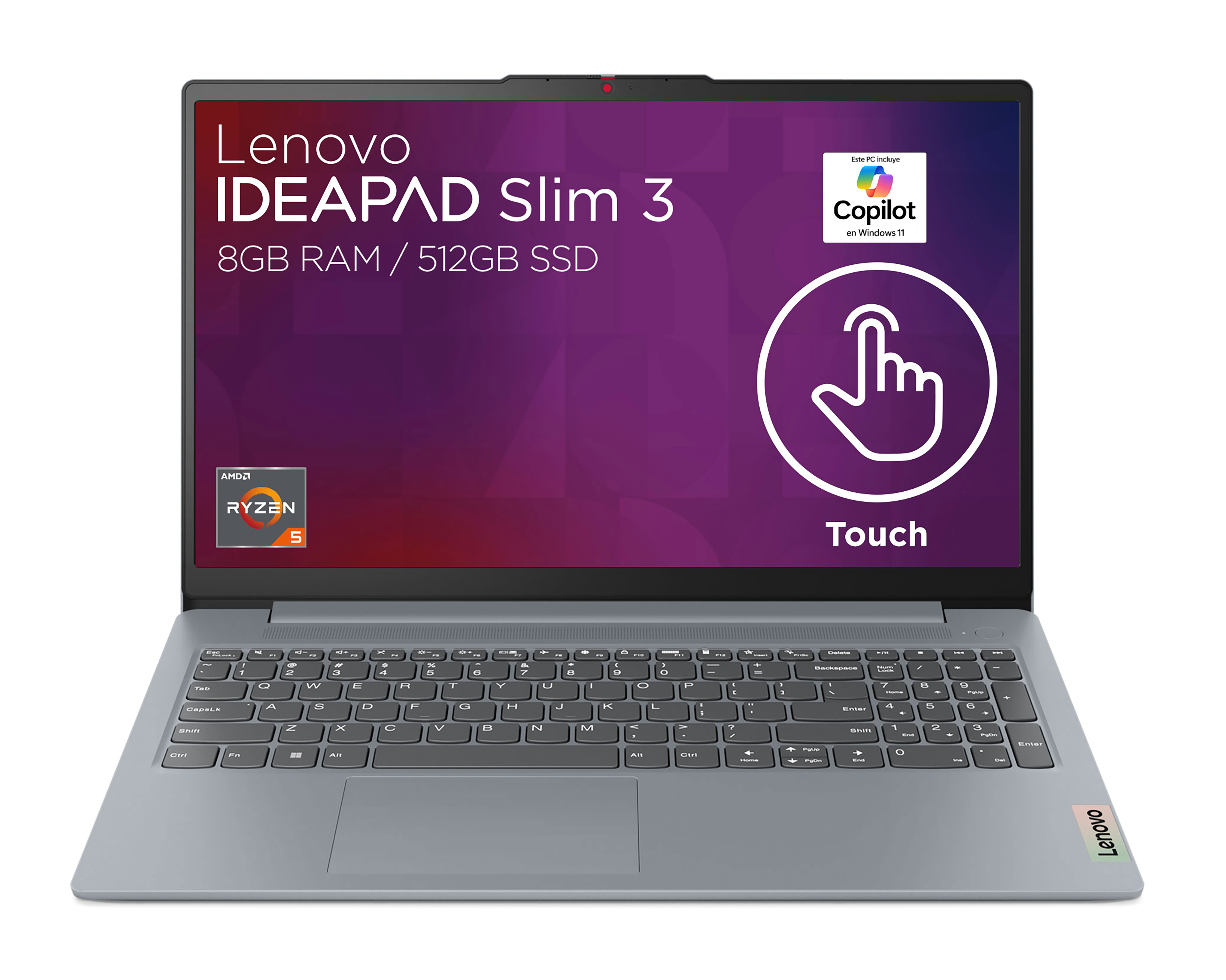 Foto 2 pulgar | Foto 1 | Laptop Lenovo Ideapad Slim 3 15.6 Pulgadas Windows 11 AMD Ryzen 5 8 GB RAM 512 GB SSD Gris