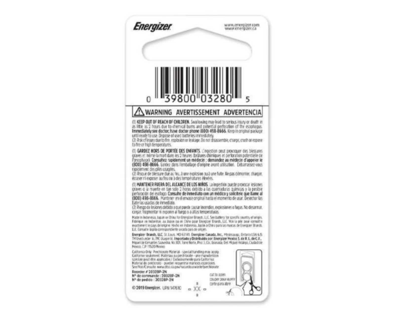 Foto 3 pulgar | Foto 2 | Baterías Energizer CR 2032BP-2