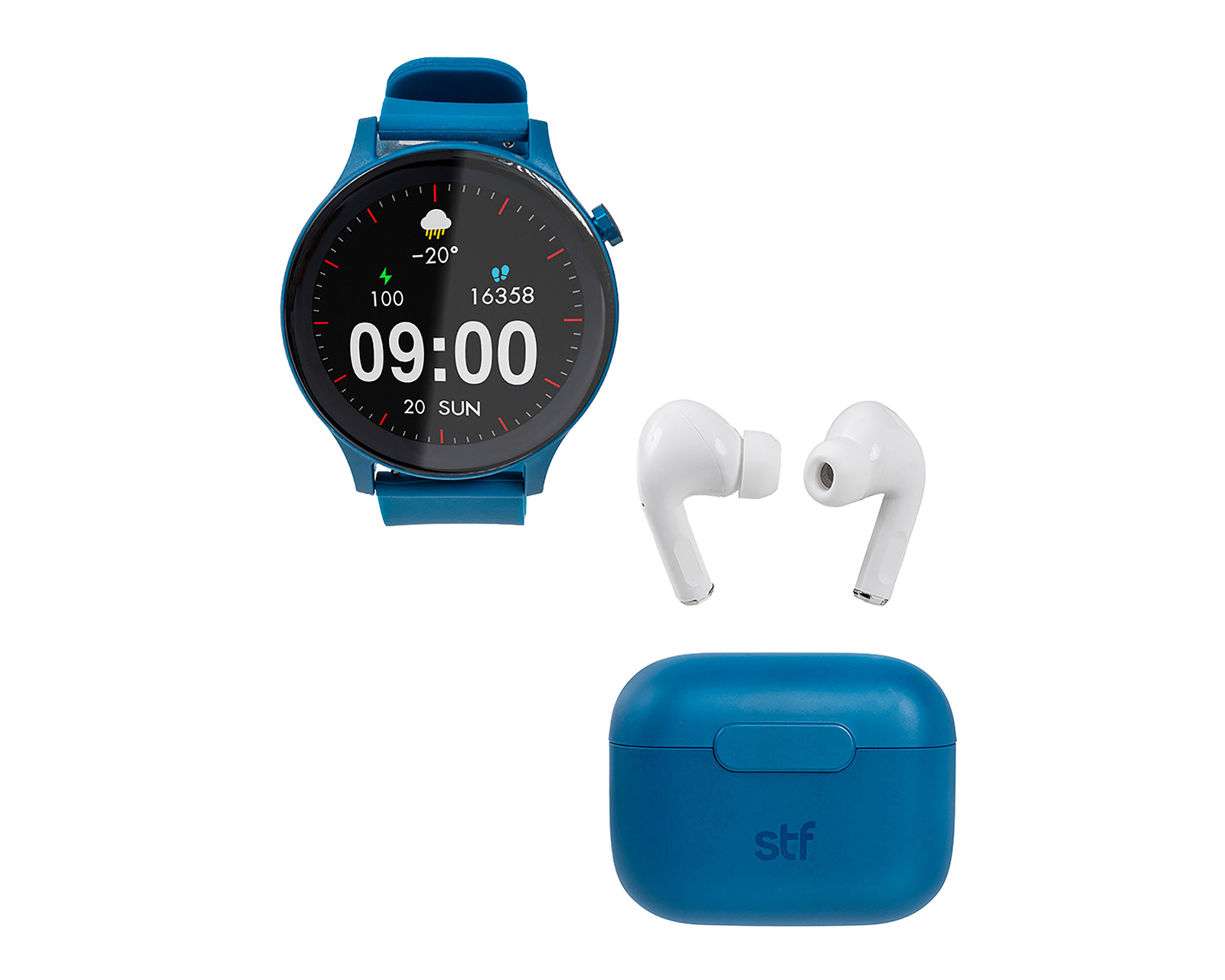 Foto 3 pulgar | Foto 2 | Smartwatch SFT Kronos Sound 35 mm Resistente al Agua Azul con Audífonos True Wireless