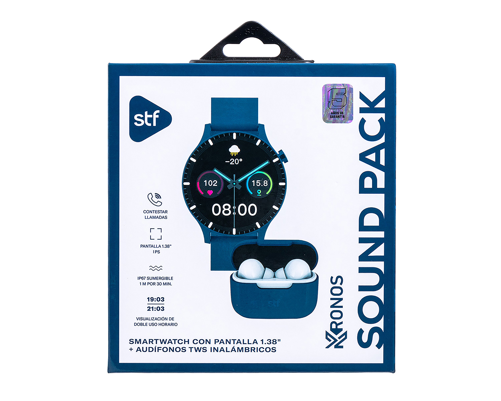 Foto 8 pulgar | Foto 7 | Smartwatch SFT Kronos Sound 35 mm Resistente al Agua Azul con Audífonos True Wireless