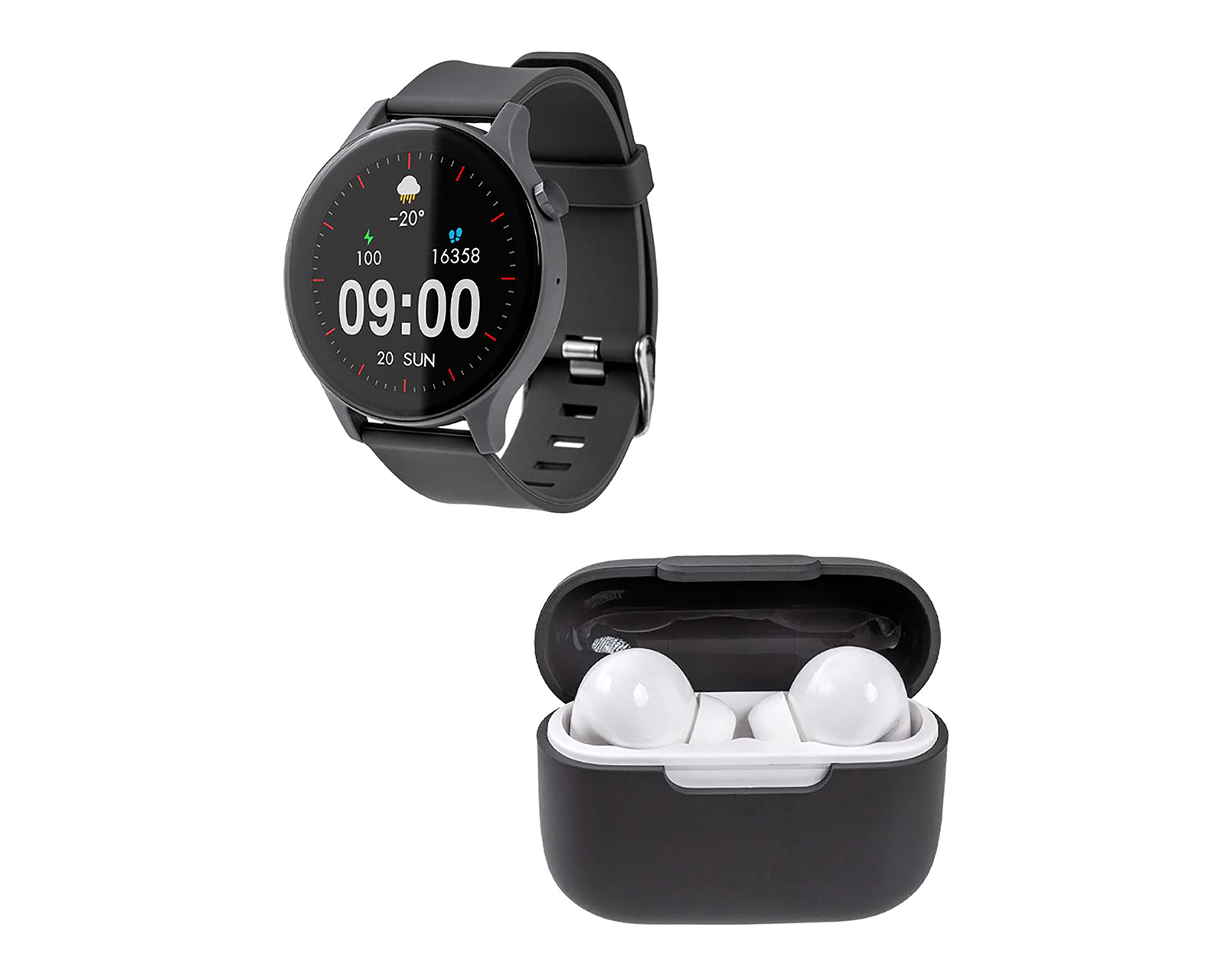 Foto 2 pulgar | Foto 1 | Smartwatch STF Kronos Sound Resistente al Agua Negro con Audífonos True Wireless