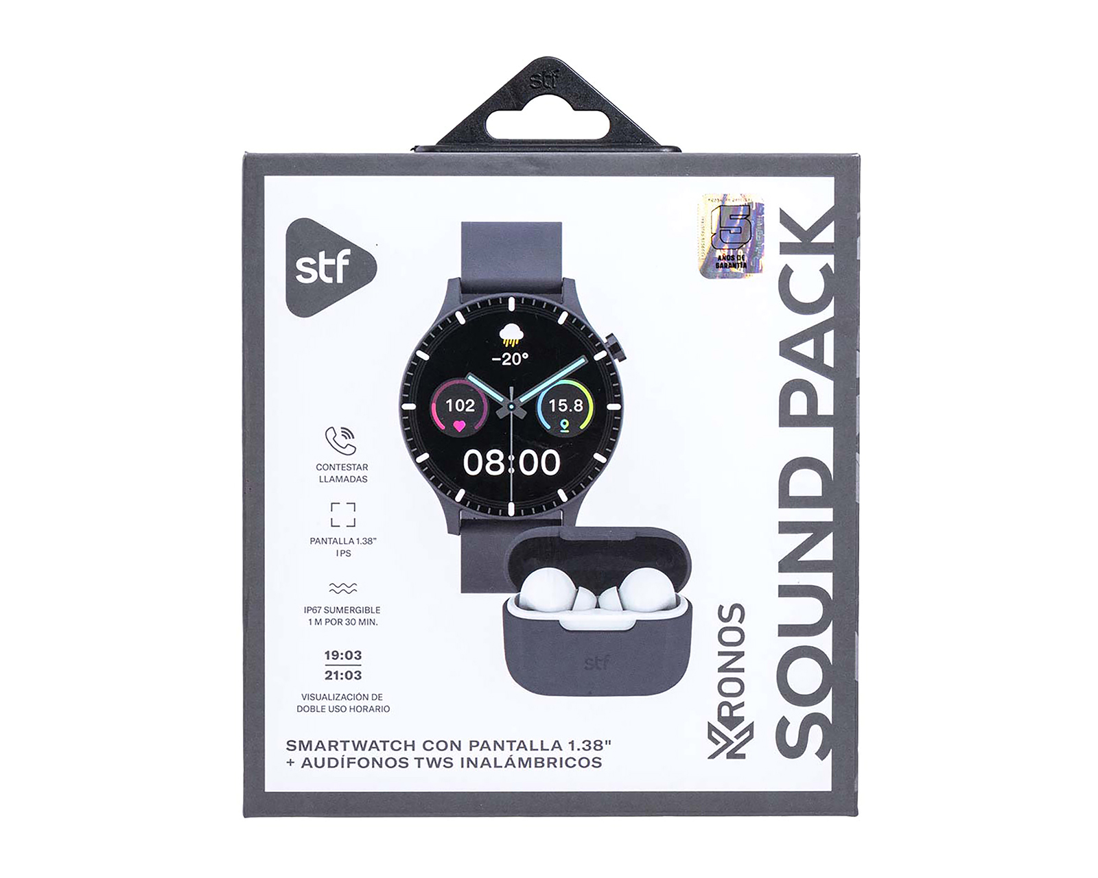 Foto 7 | Foto 7 | Smartwatch STF Kronos Sound Resistente al Agua Negro con Audífonos True Wireless