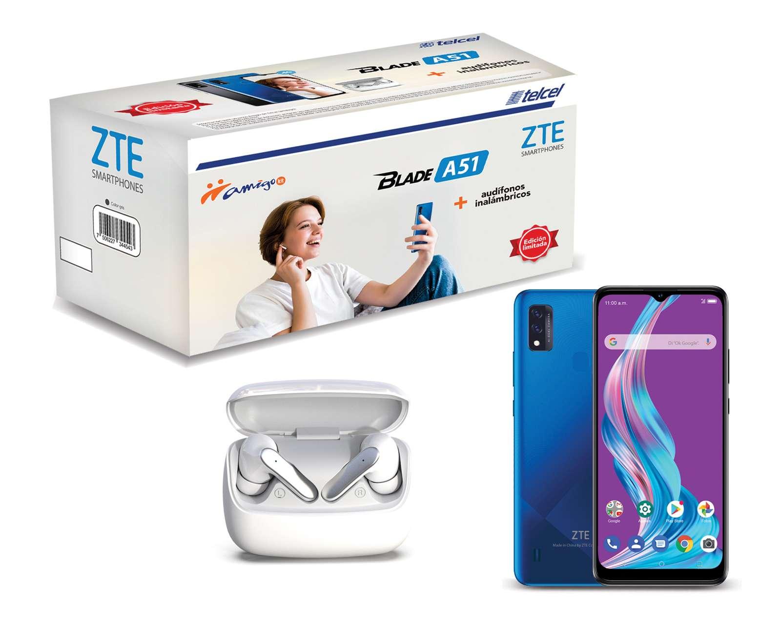 Telcel ZTE Blade A51 64 GB Azul + Audífonos Inalámbricos