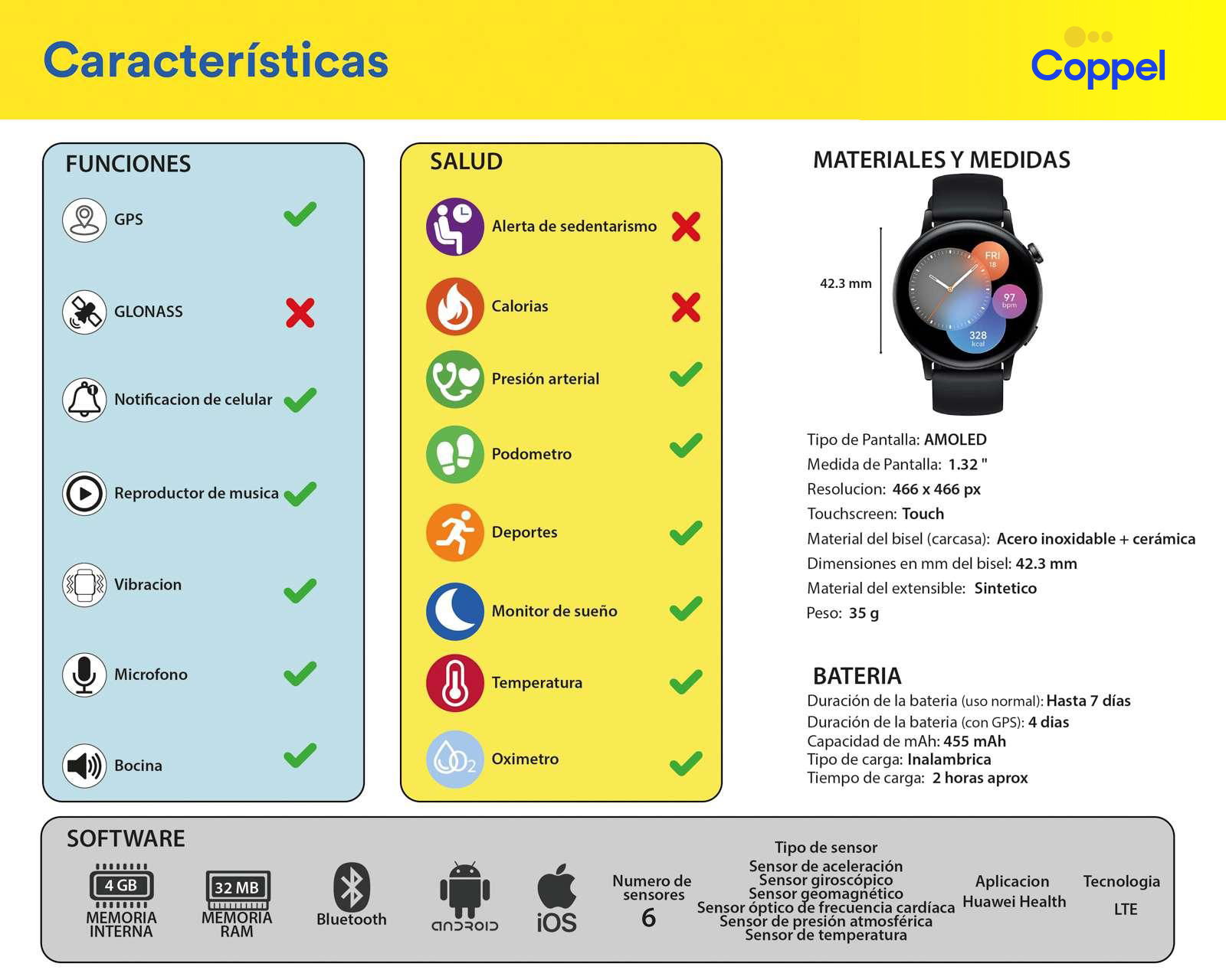 Foto 7 | Foto 7 | Smartwatch Huawei Watch GT 3 Negro