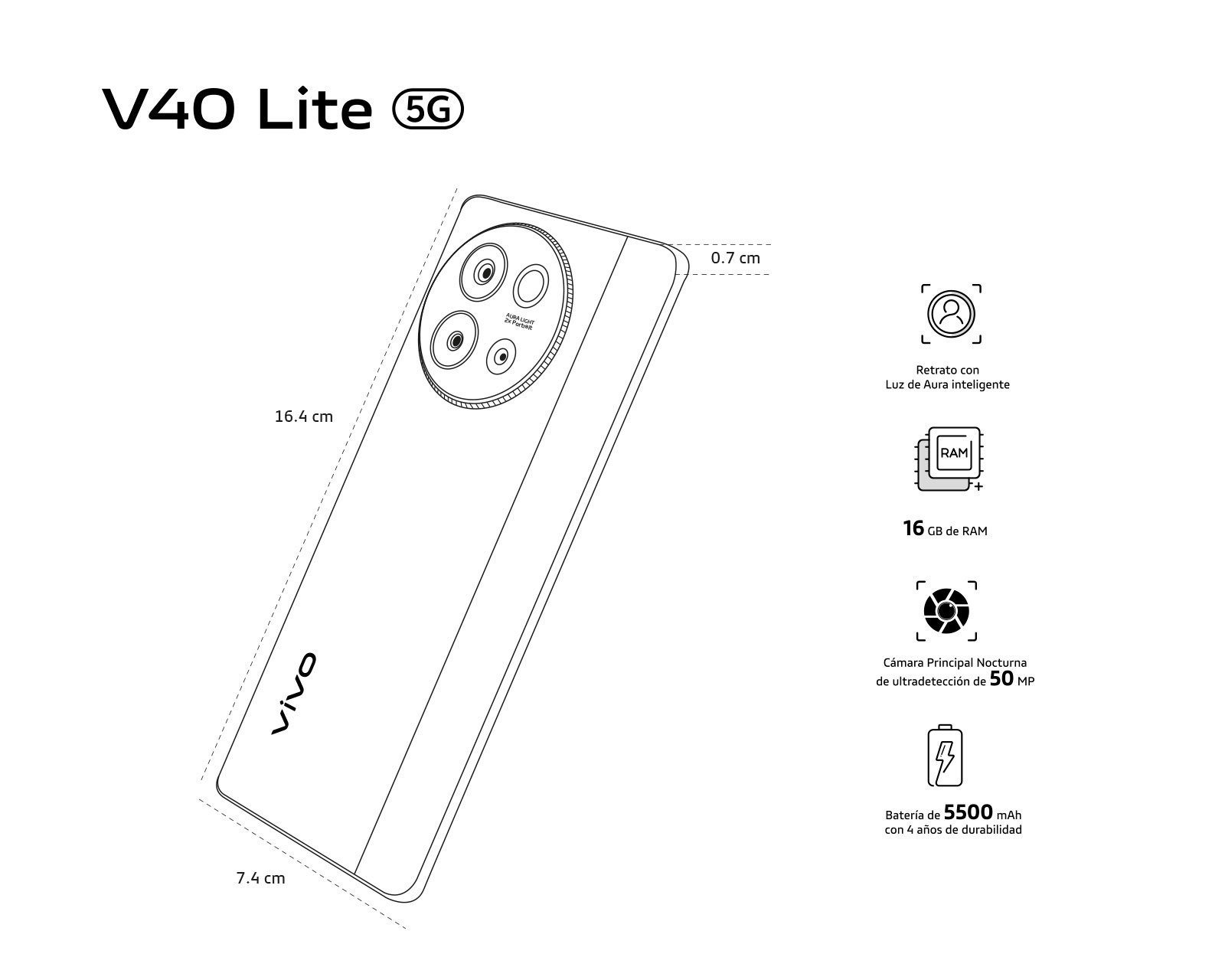 Foto 8 pulgar | Foto 7 | AT&T vivo V40 Lite 256 GB Blanco