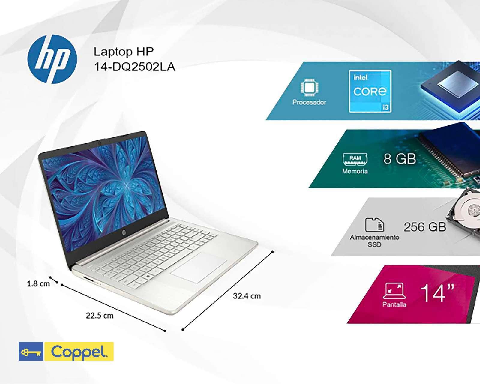 Foto 9 pulgar | Foto 8 | Laptop HP 14-DQ2502LA 14" Intel Core i3 8 GB RAM 256 GB SSD Plata + Impresora HP 2375