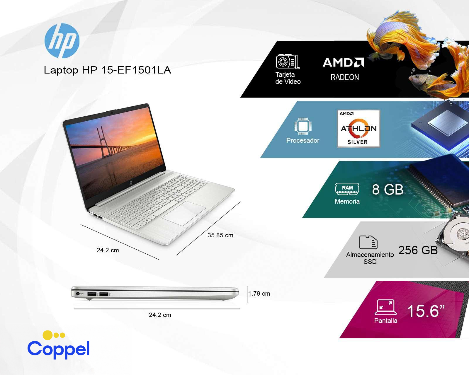 Foto 7 | Foto 7 | Laptop HP 15-EF1501LA 15.6" Windows 11 Home AMD Athlon Silver 8 GB RAM 256 SSD Plateada