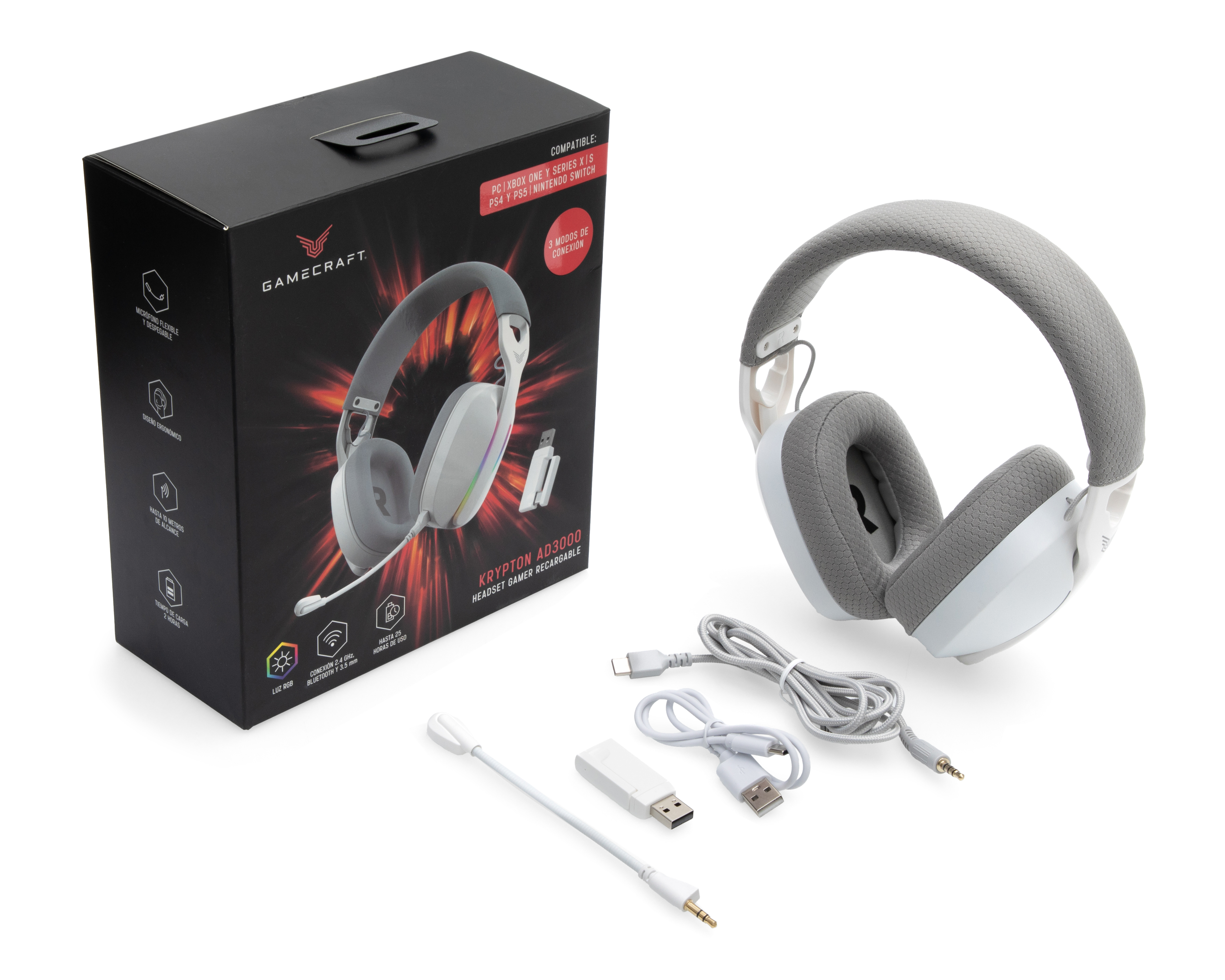 Foto 4 | Foto 4 | Audífonos de Diadema Inalámbricos Gamecraft Krypton AD3000 con Luz RGB