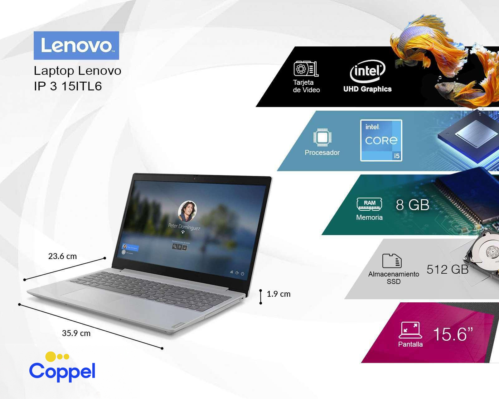 Foto 6 pulgar | Foto 5 | Laptop Lenovo IP315ITL6 15.6'' Windows 11 Home Intel Core i5 8 GB RAM  512 GB SSD Gris