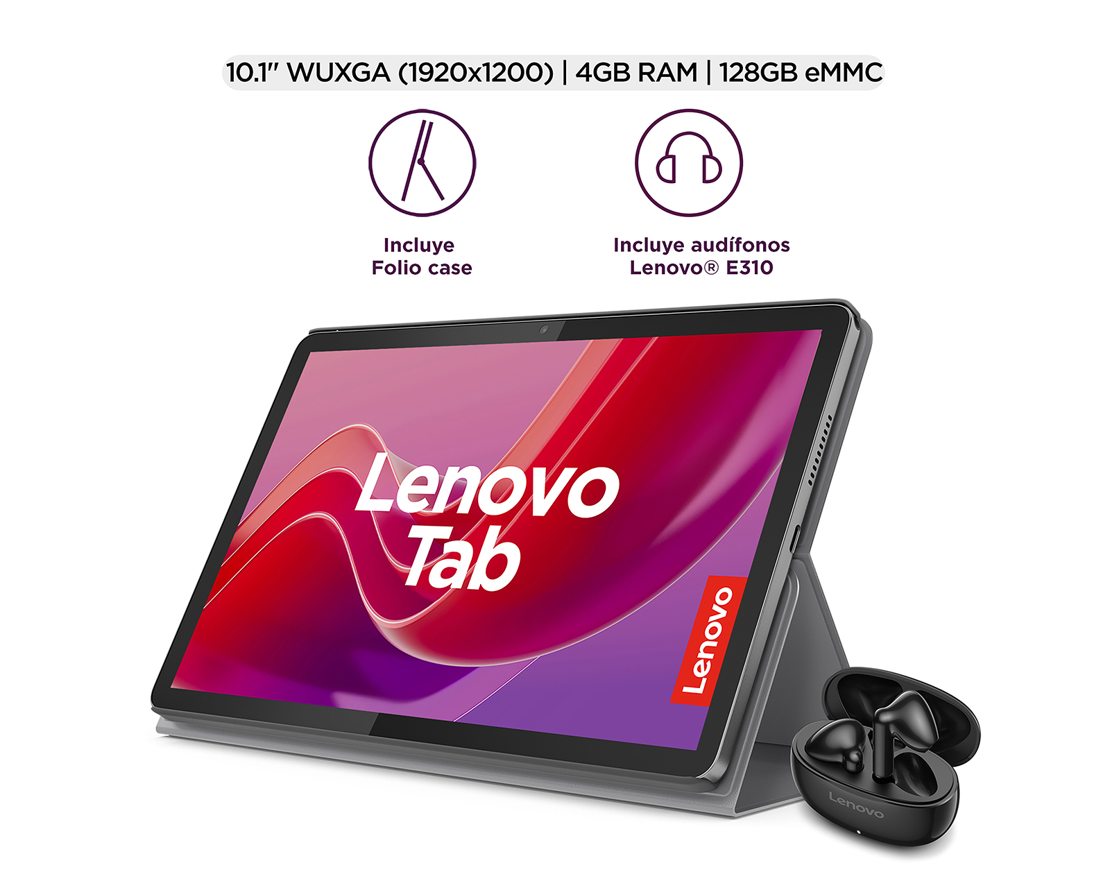 Foto 2 | Foto 2 | Tablet Lenovo ZAEH0131MX 10.1 Pulgadas 128 GB 4 GB RAM con Audífonos y Protector
