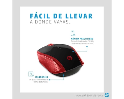 Foto 5 | Foto 5 | Mouse Inalámbrico HP 200 Rojo (2HU82AA)