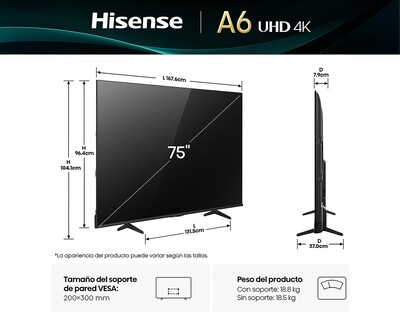 Foto 2 | Foto 10 | Pantalla Smart TV Hisense LED 75 Pulgadas UHD 4K 75A65NV