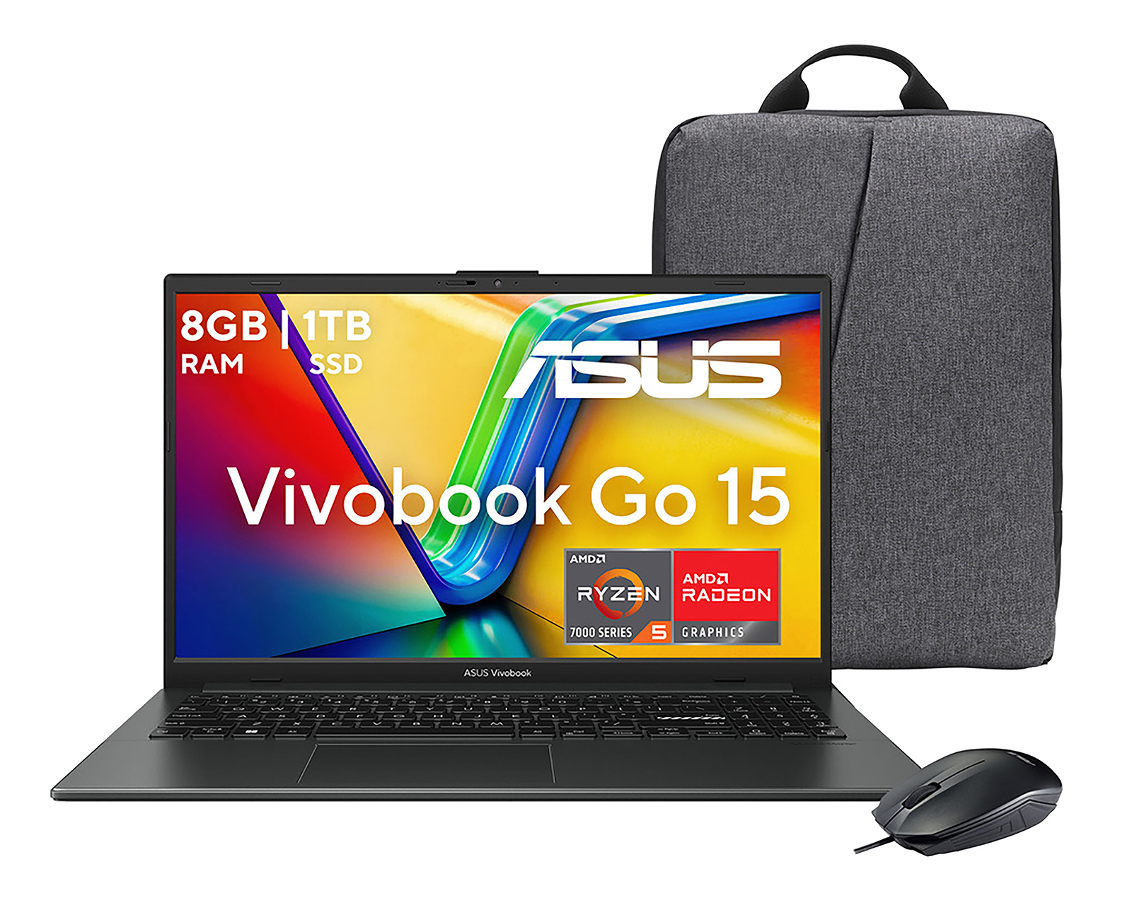 Laptop Asus E1504FA-NJ1561W 15.6 Pulgadas Windows 11 AMD Ryzen 5 8 GB RAM 1 TB SSD Negra con Mochila y Mouse