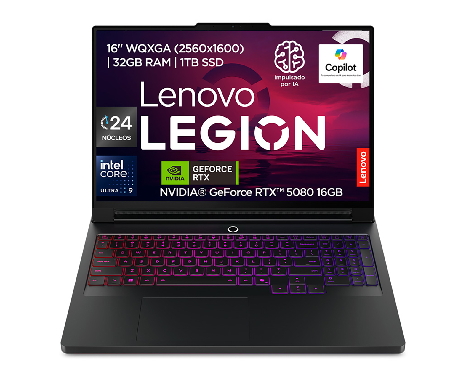 Laptop Lenovo Legion Pro 7 16 Pulgadas Windows 11 Intel Core Ultra 9 NVIDIA GeForce RTX 5080 32 GB RAM 1 TB SSD Negra