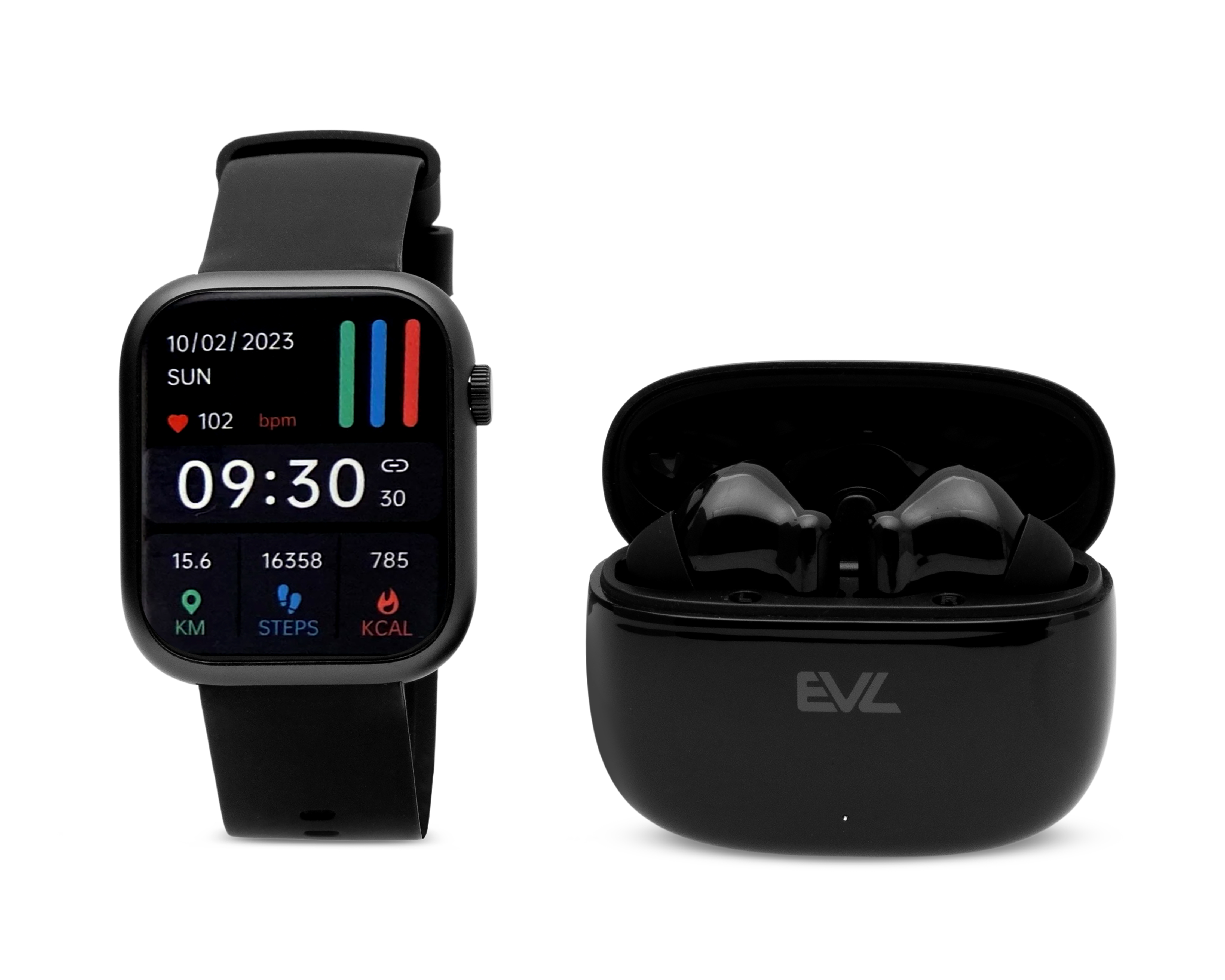 Foto 2 pulgar | Foto 1 | Smartwatch EVL Aura M1 SE Pantalla TFT Full Touch Negro + Audífonos True Wireless