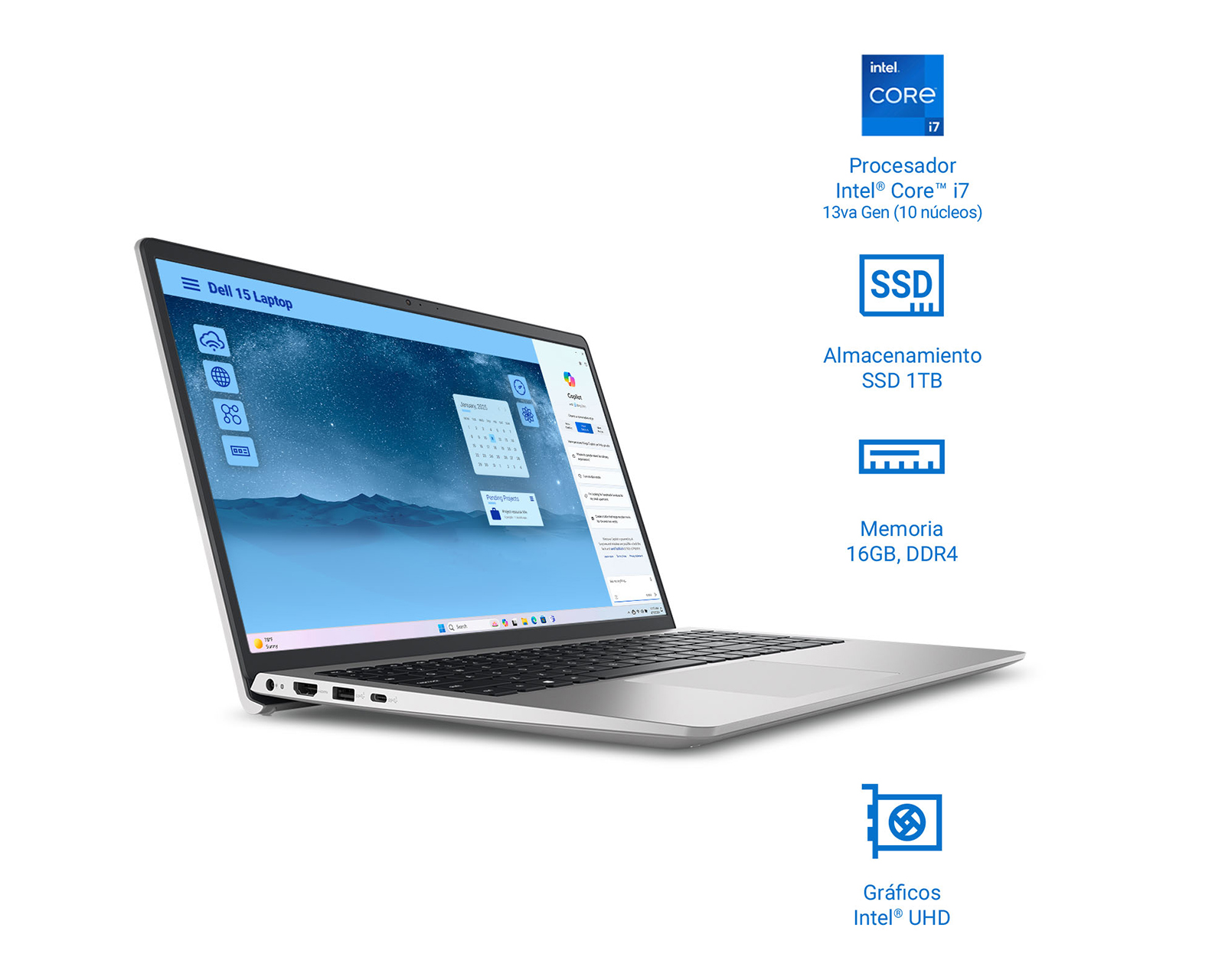 Foto 4 pulgar | Foto 3 | Laptop Dell 5CDNP 15.6 Pulgadas Windows 11 Home Intel Core i7 16 GB RAM 1 TB SSD Plata