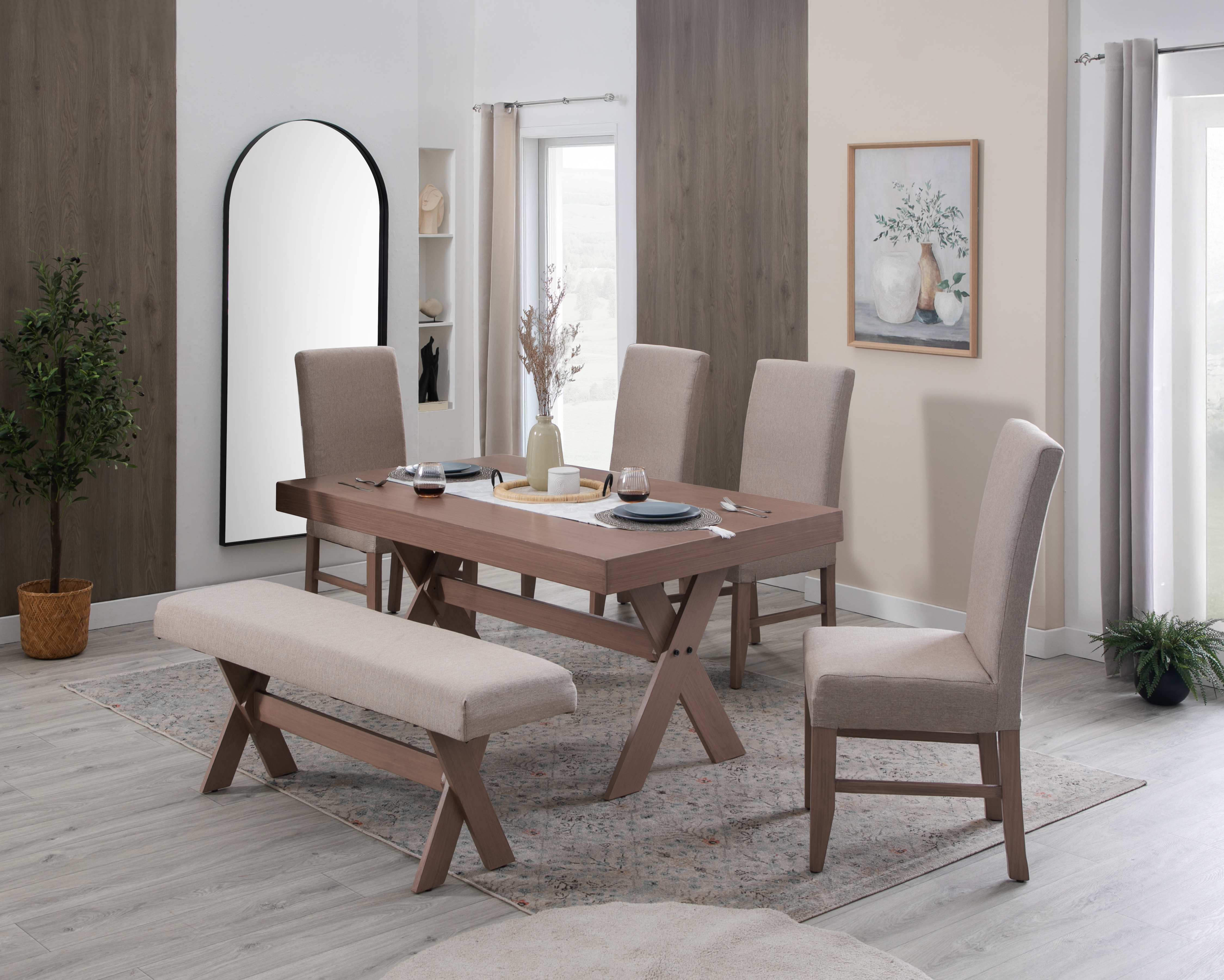 Comedor Oxford con 4 Sillas y 1 Banco
