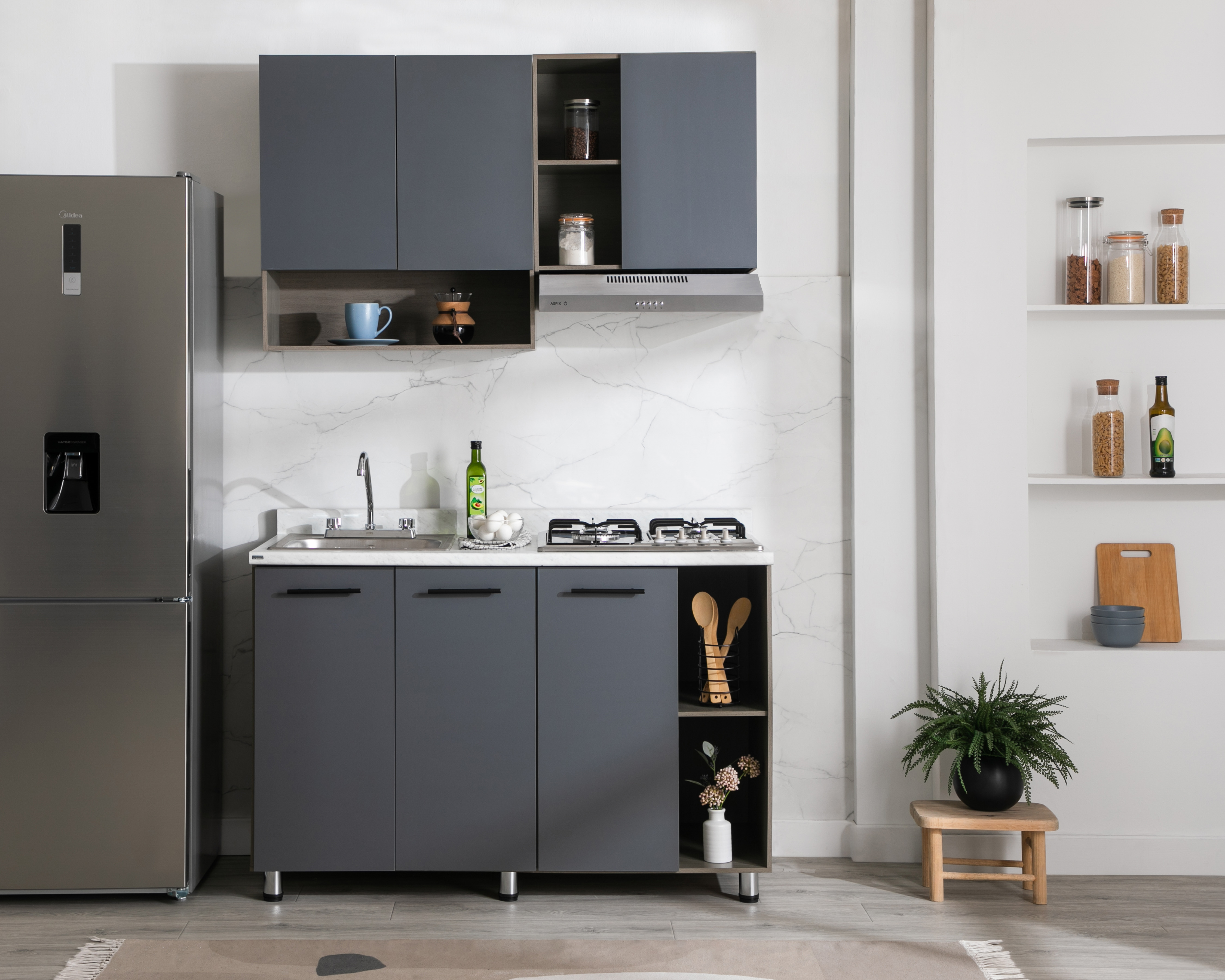 Cocina Integral Mobi Rockford Gris 134 cm