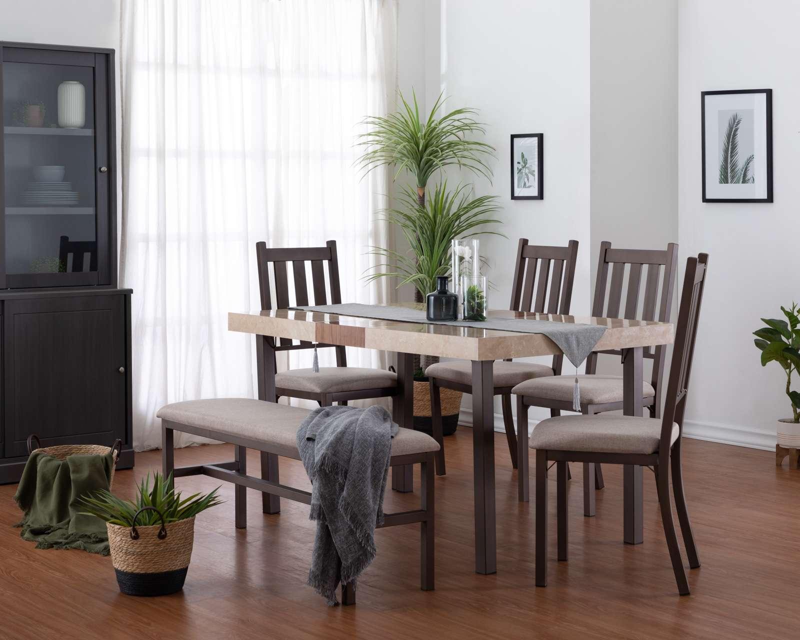 Comedor Santino con 4 Sillas y 1 Banca