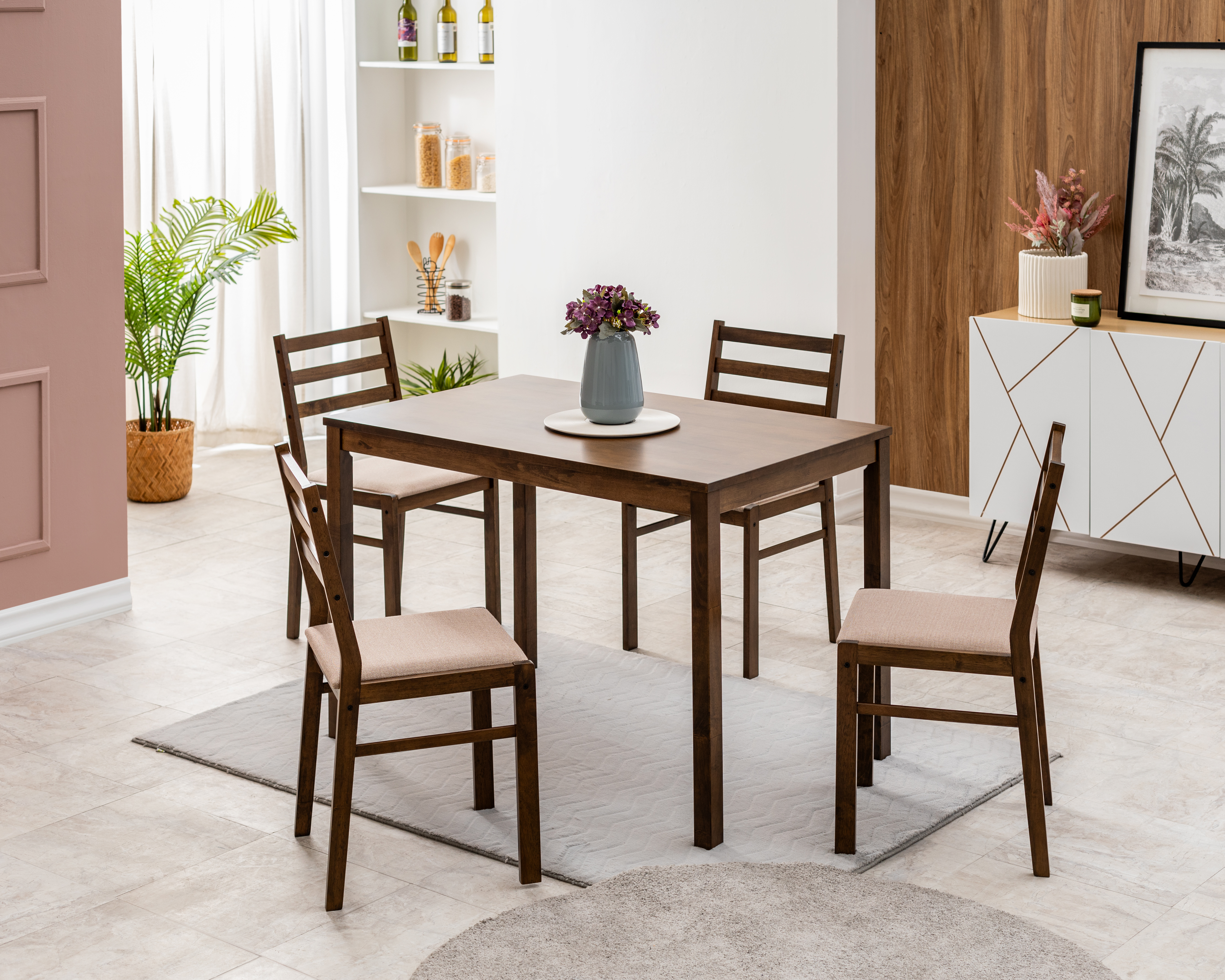 Comedor Mobi Miranda 4 Sillas Nogal